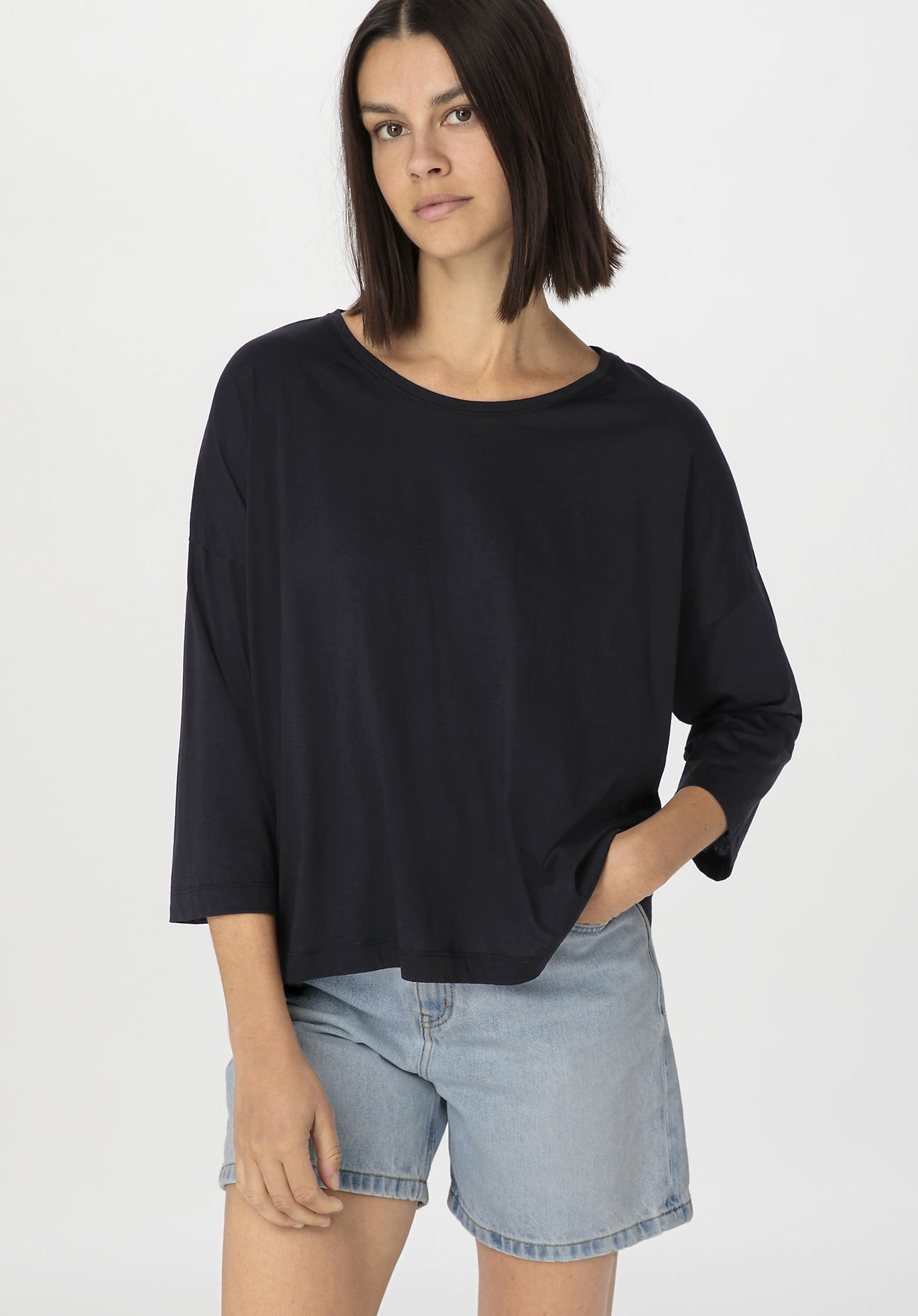 hessnatur Damen Premium Light Shirt Oversized aus Bio-Baumwolle - schwarz - Größe XS