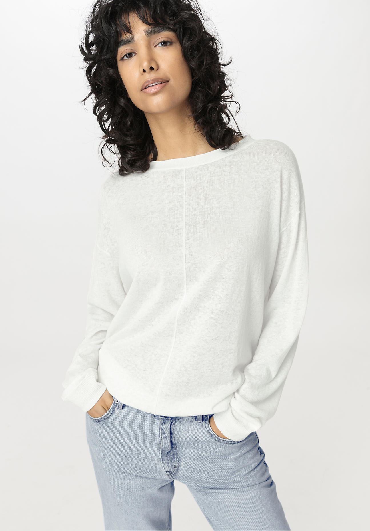 hessnatur Damen Pullover Oversize aus Leinen mit Bio-Baumwolle - weiß - Größe XS