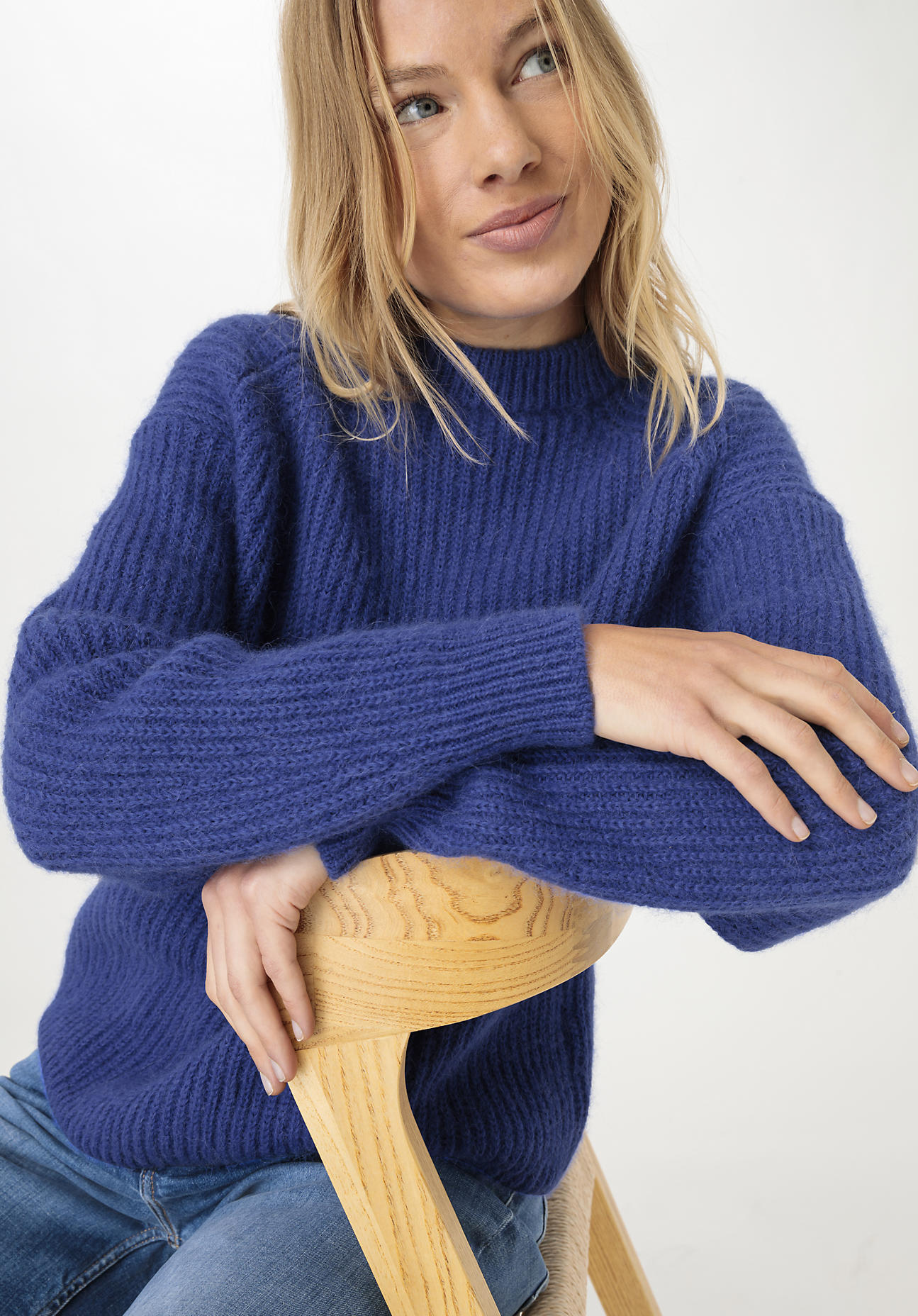 hessnatur Damen Pullover Oversize aus Alpaka - blau - Größe XS