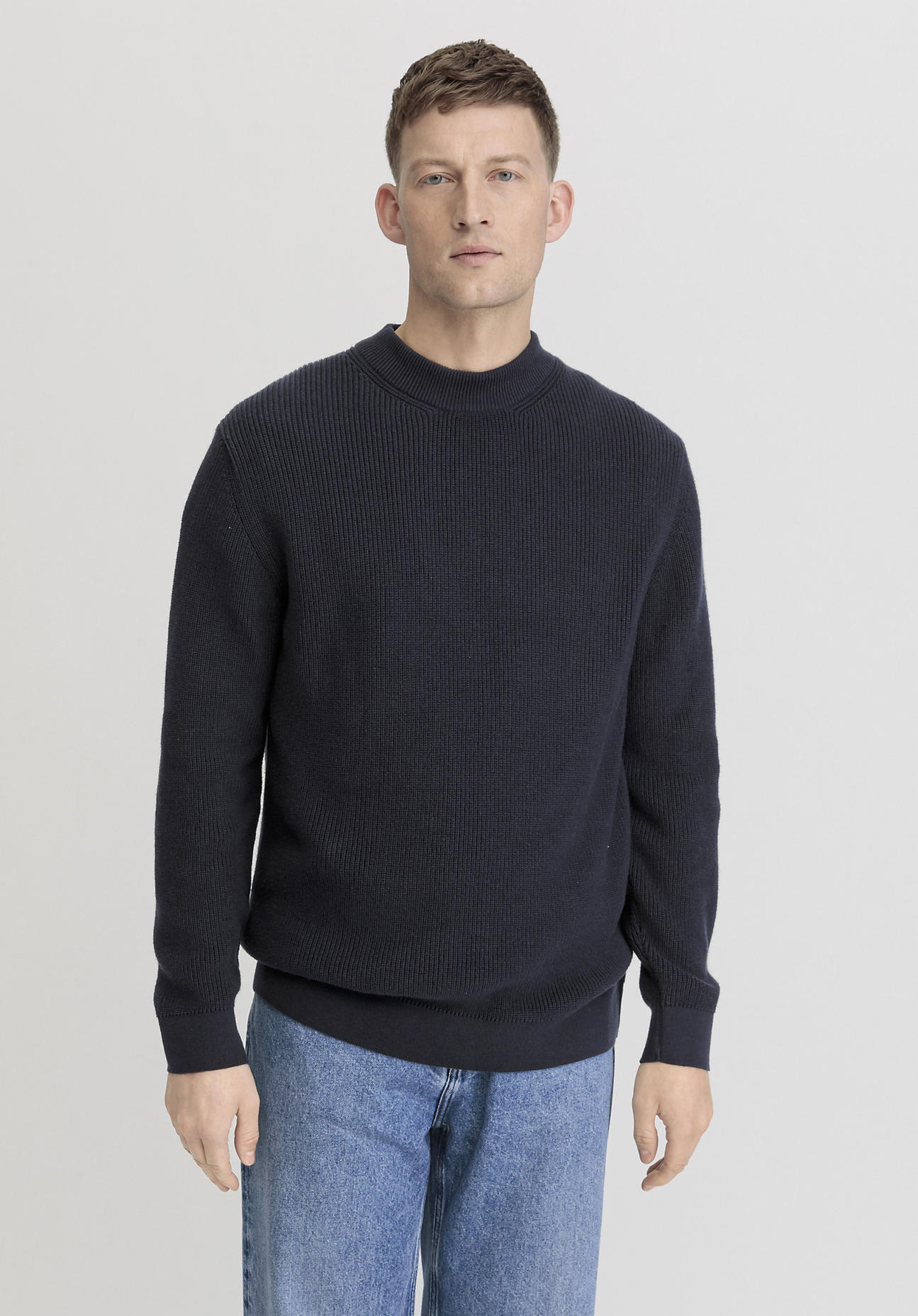 hessnatur Herren Pullover Regular aus Bio-Baumwolle mit Bio-Merinowolle - blau Größe 56