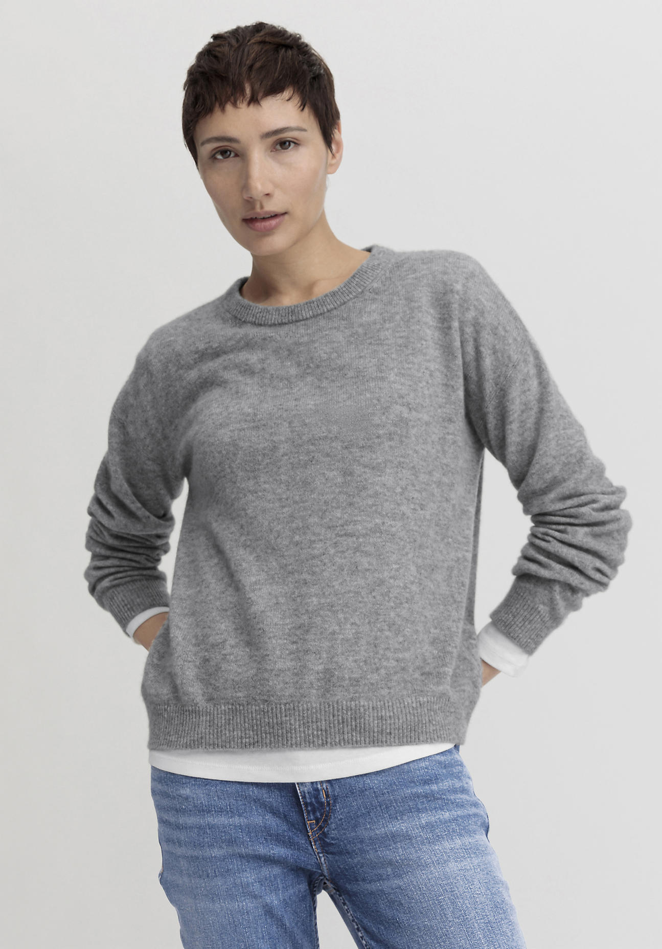 hessnatur Damen Pullover Regular aus Kaschmir - grau Größe 38