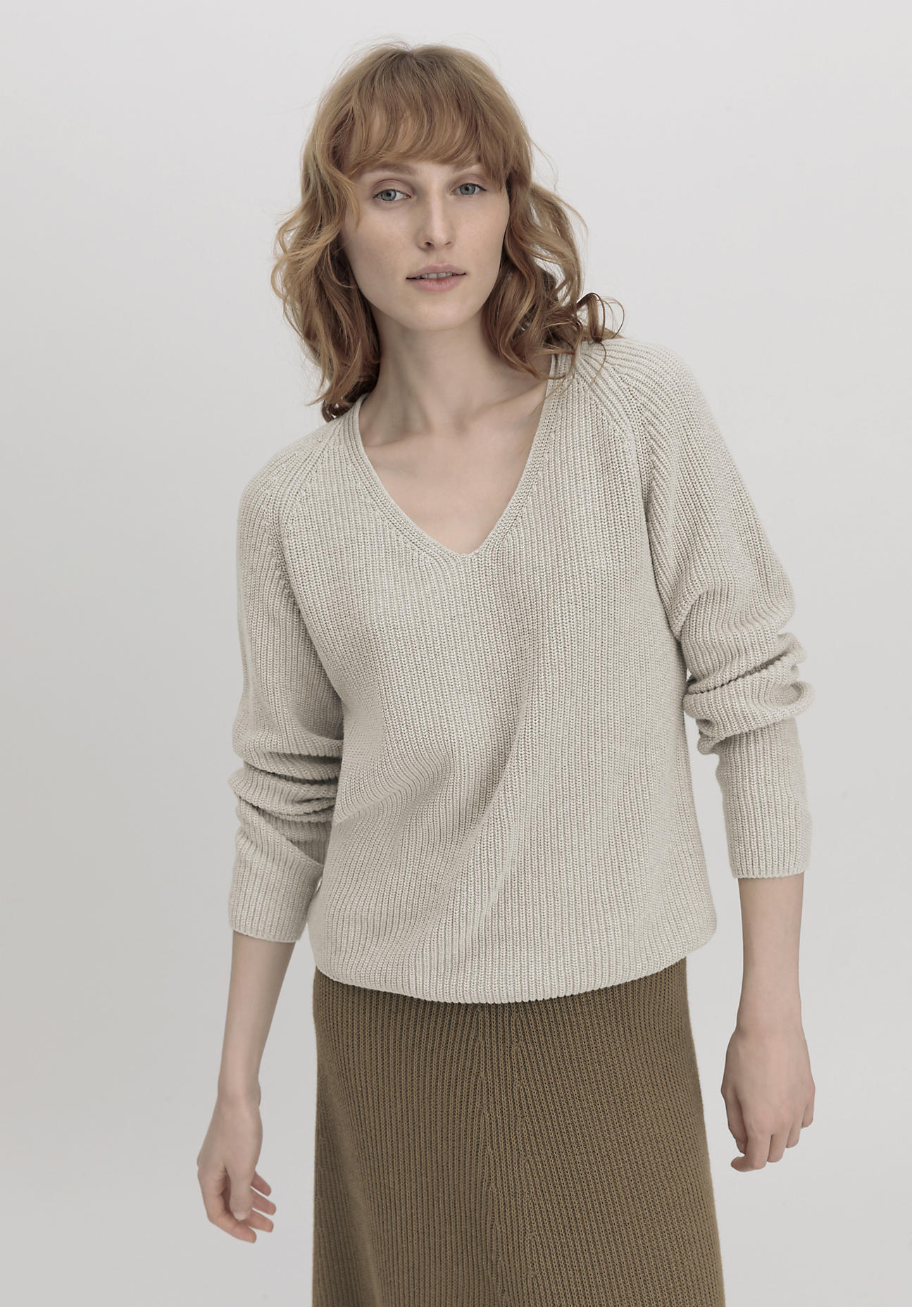 hessnatur Damen Pullover Regular aus Bio-Baumwolle - beige Größe 44