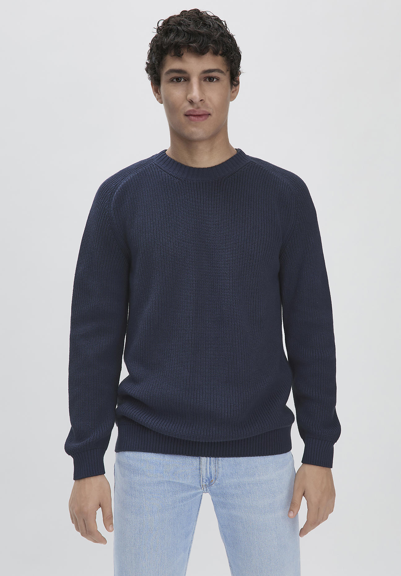 hessnatur Herren Pullover Regular aus Bio-Baumwolle - blau Größe 46