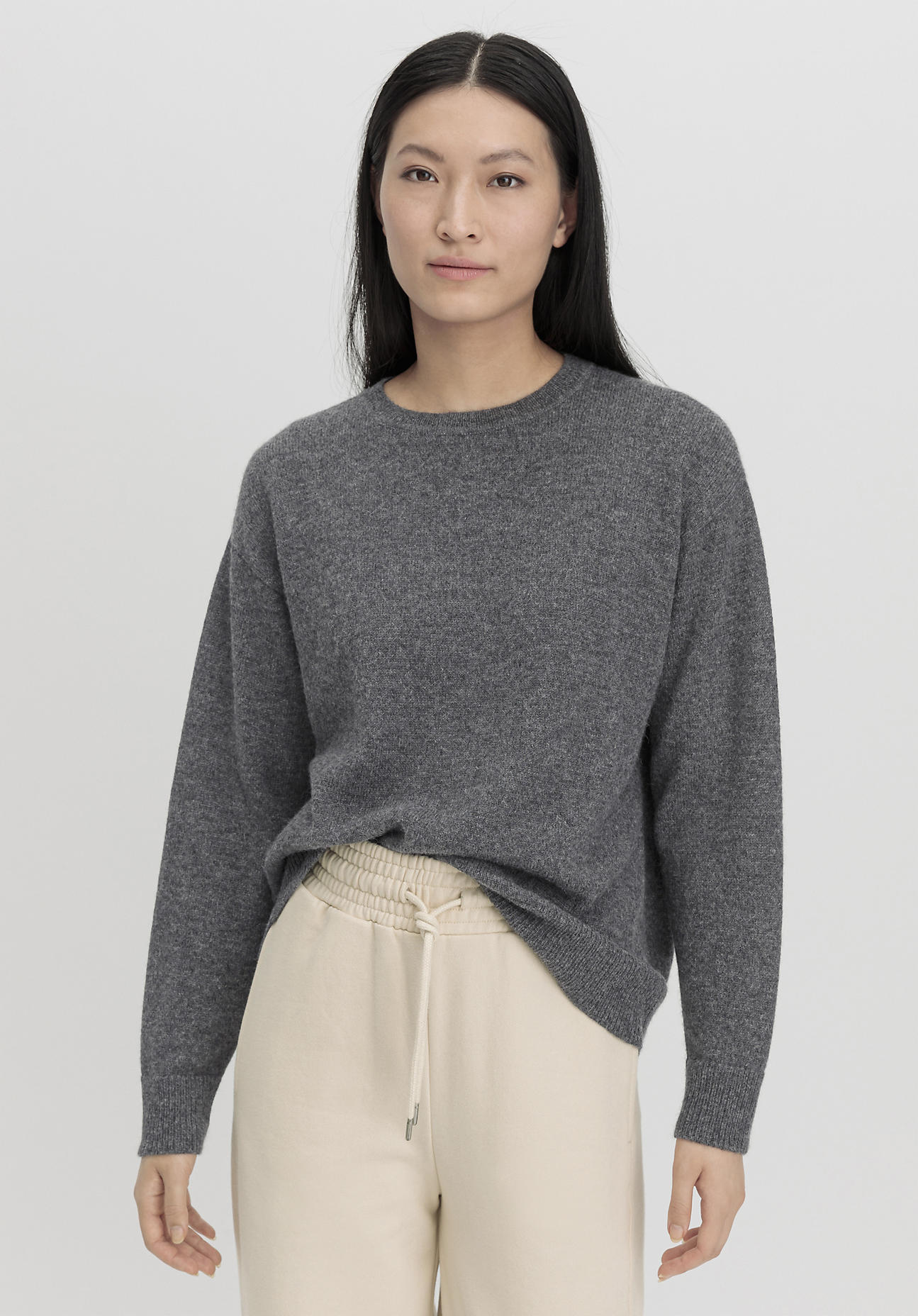 hessnatur Damen Pullover Relaxed aus Alpaka Wolle - grau Größe M