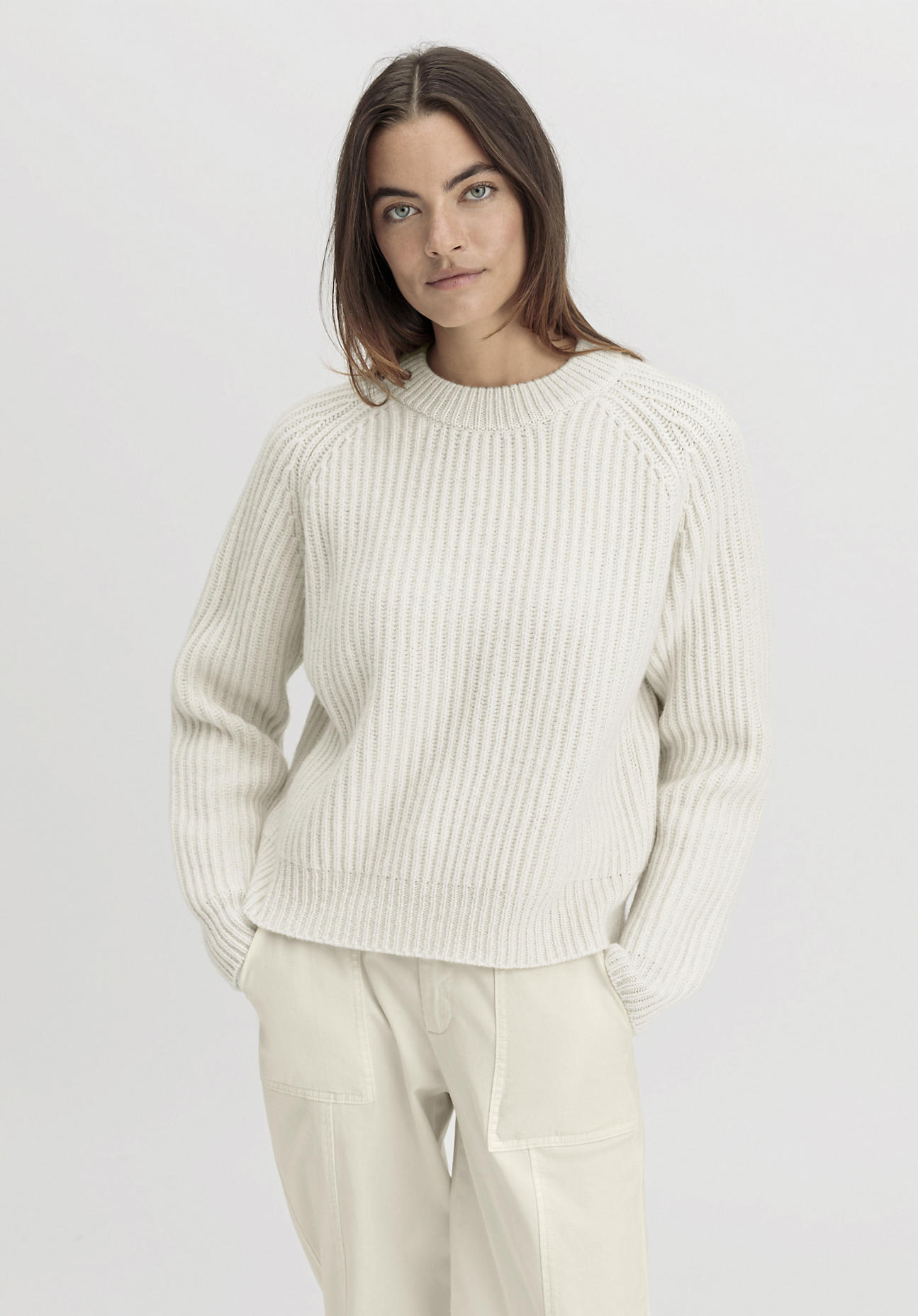 hessnatur Damen Pullover Relaxed aus Bio-Baumwolle und Schurwolle - weiß Größe M