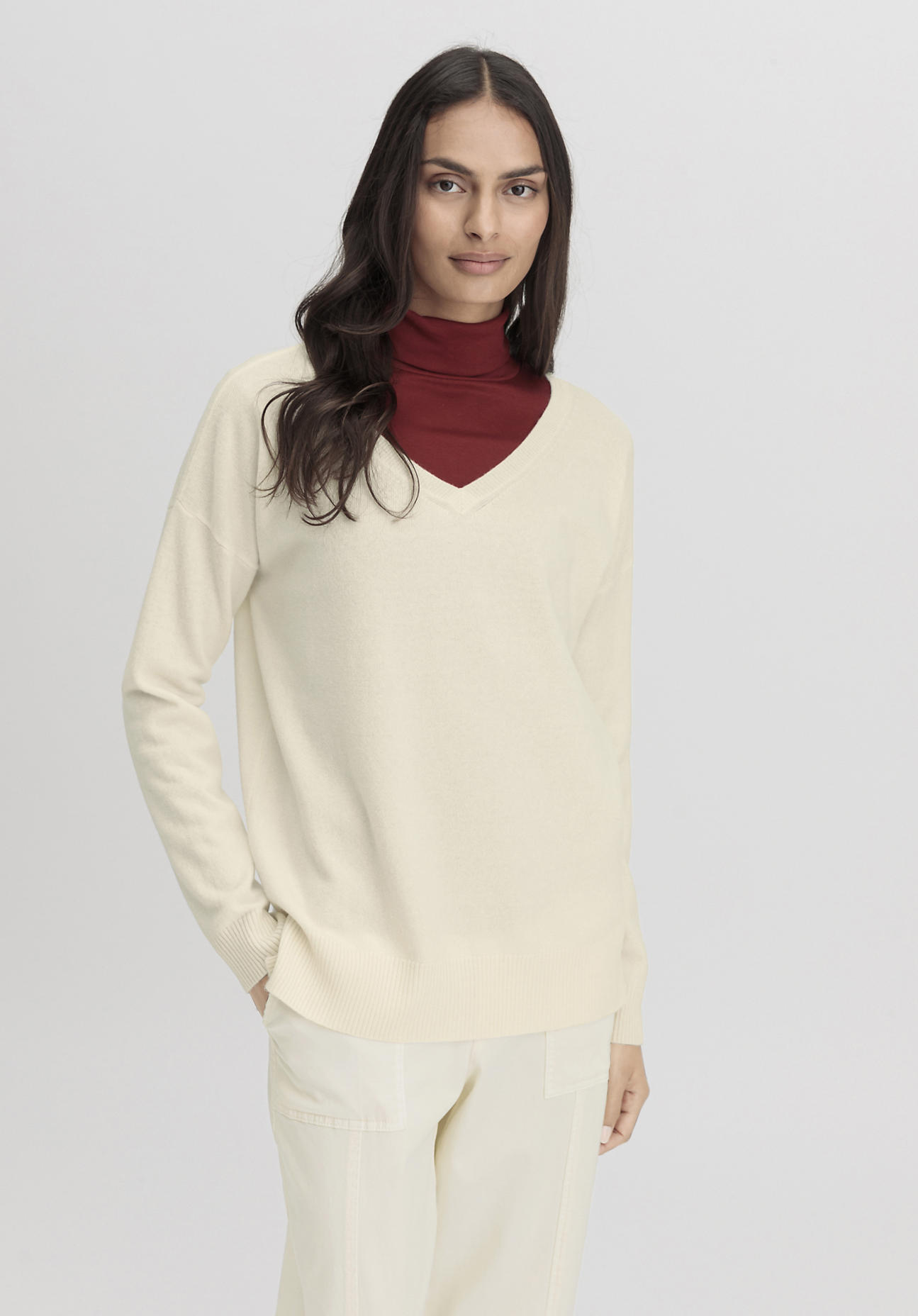 hessnatur Damen Pullover Relaxed aus Schurwolle mit Kaschmir - weiß Größe XS