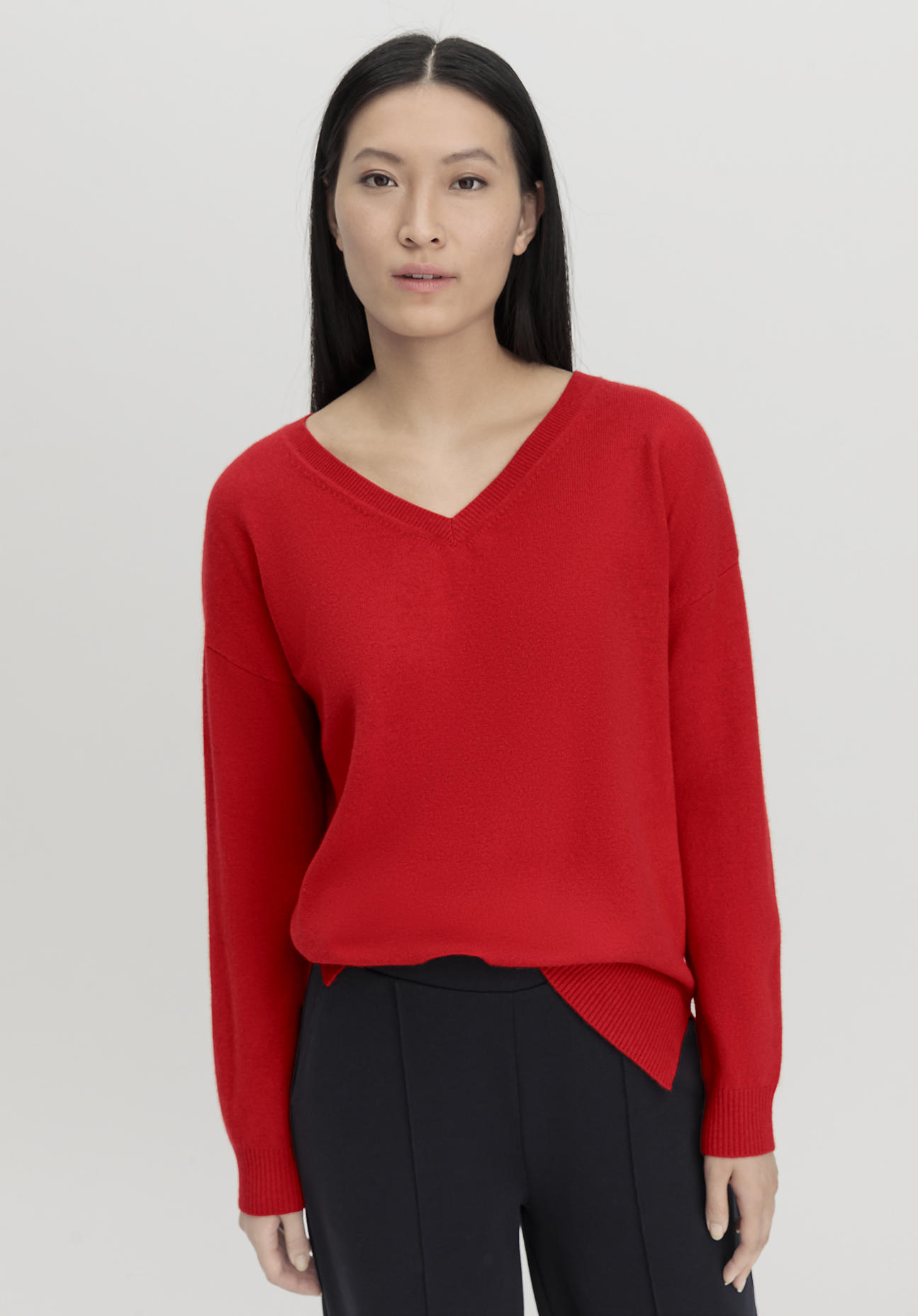 hessnatur Damen Pullover Relaxed aus Schurwolle mit Kaschmir - rot Größe XS