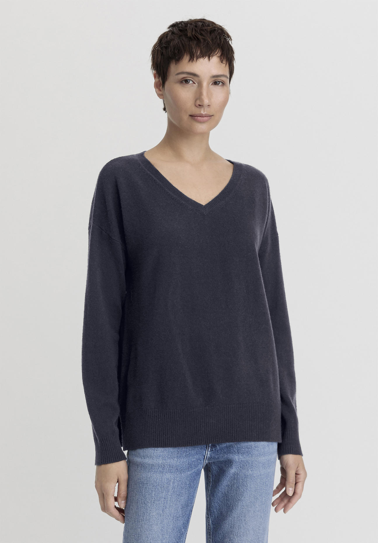 hessnatur Damen Pullover Relaxed aus Schurwolle mit Kaschmir - blau Größe S