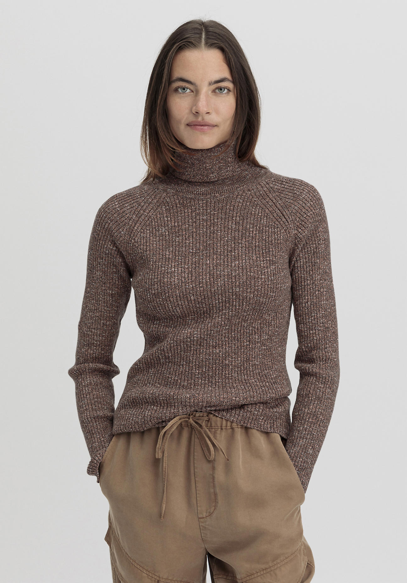 hessnatur Damen Pullover Rollkragen Slim aus Bio-Baumwolle - braun Größe 36