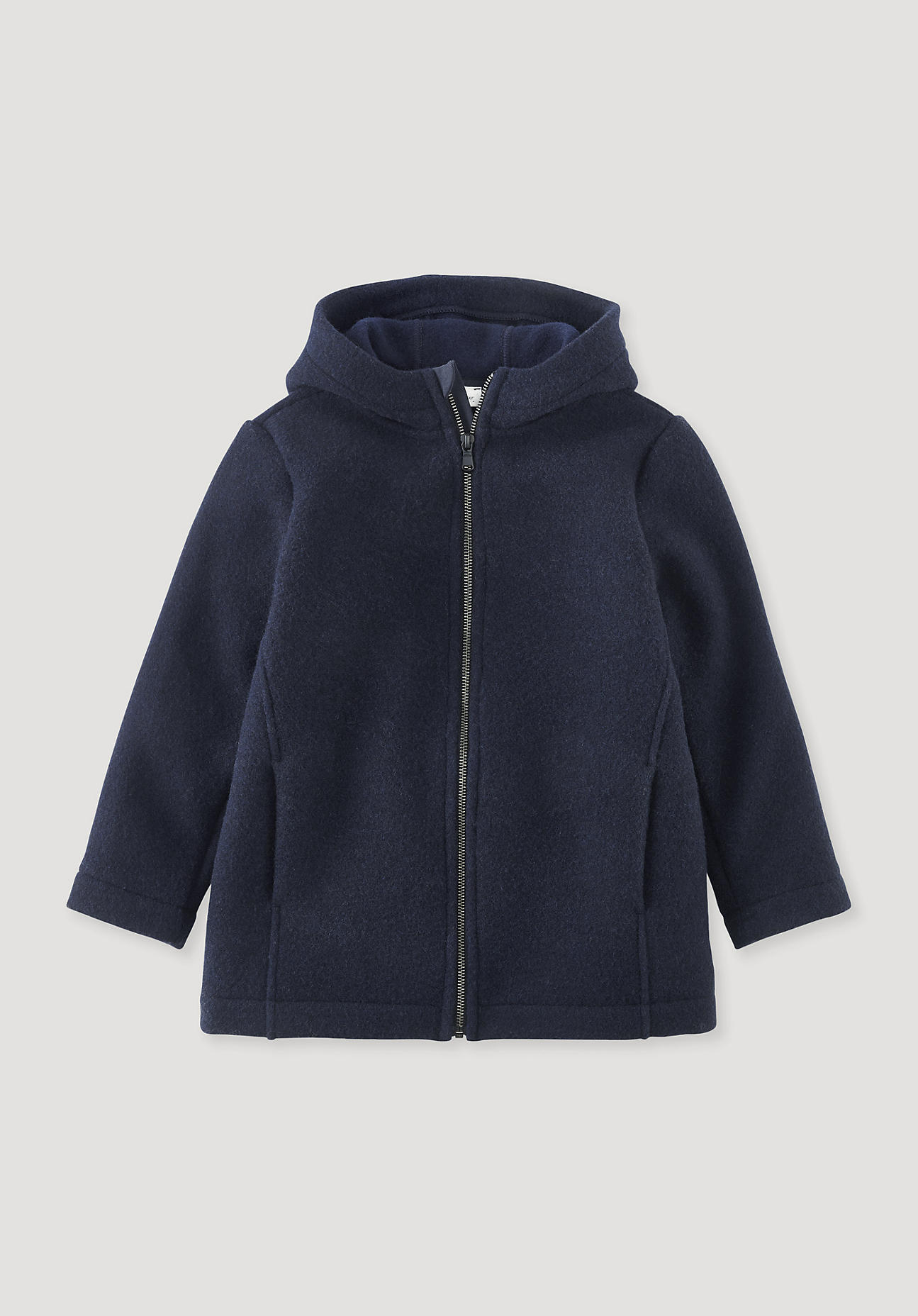 hessnatur Kinder Rhön-Mantel Regular mit Kapuze aus regionaler Schurwolle - blau Größe 122/128