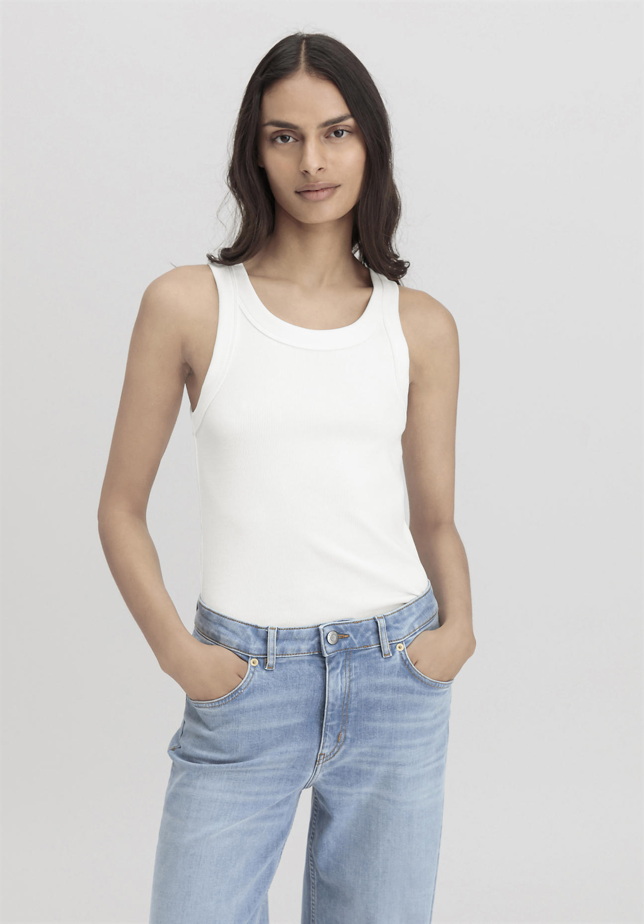 hessnatur Damen Rib Top Slim aus Bio-Baumwolle - weiß Größe 38