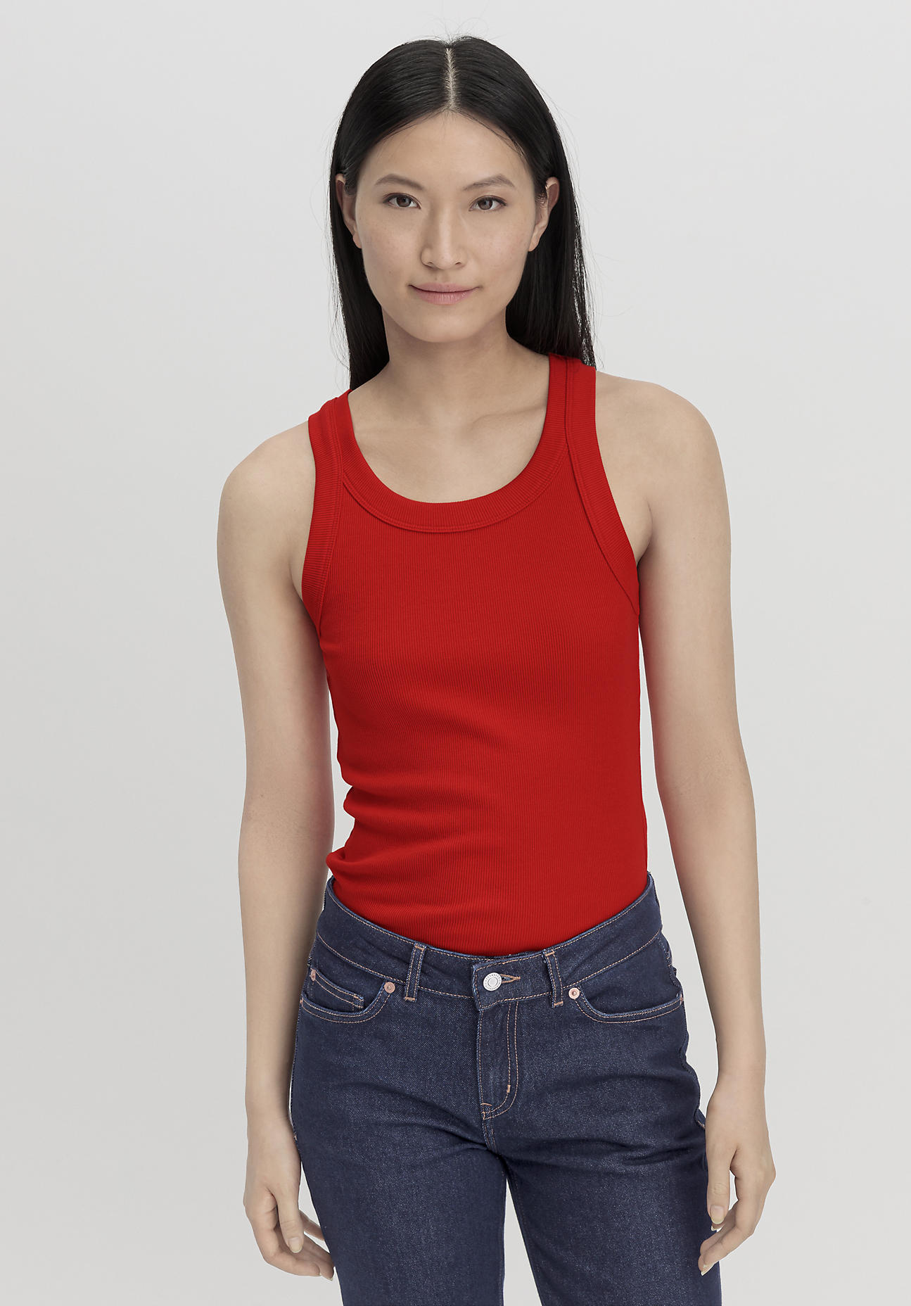 hessnatur Damen Rib Top Slim aus Bio-Baumwolle - rot Größe 40