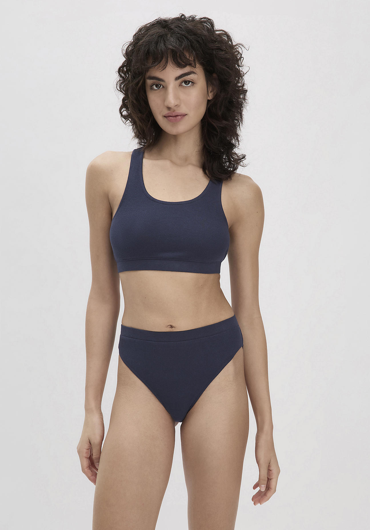 hessnatur Damen Ripp-Taillenslip High Waist SOFT RIB aus Bio-Baumwolle - dunkelblau Größe 38