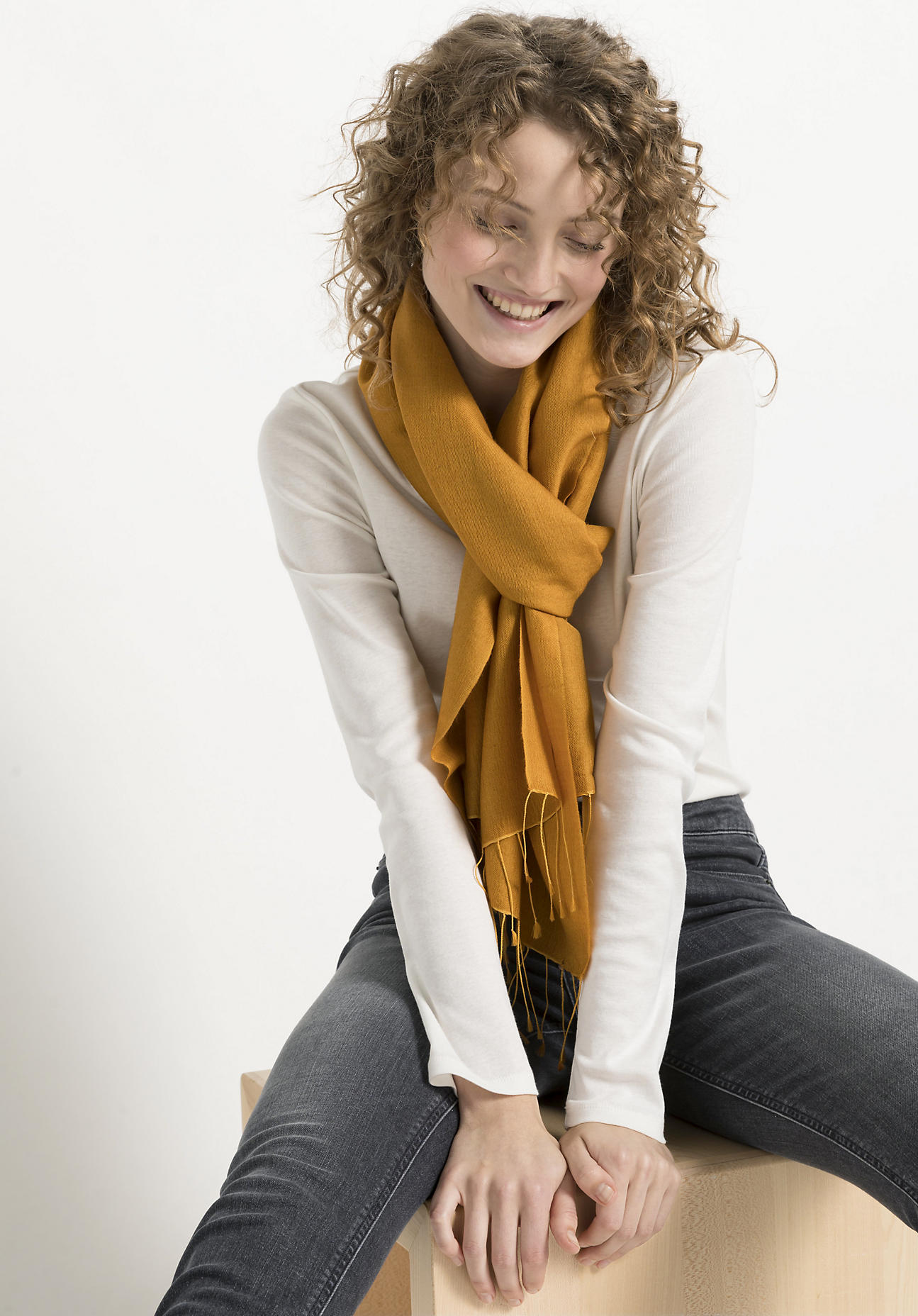 hessnatur Damen Schal aus Schurwolle mit Seide - orange Größe 45x200 cm