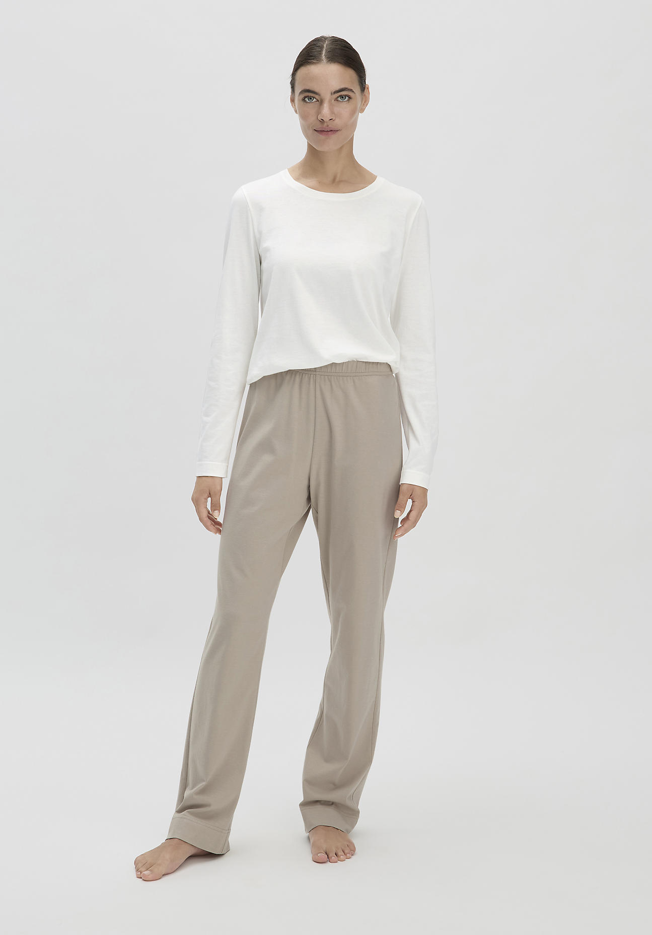 hessnatur Damen Schlafhose Regular PURE COTTON - taupe Größe 34