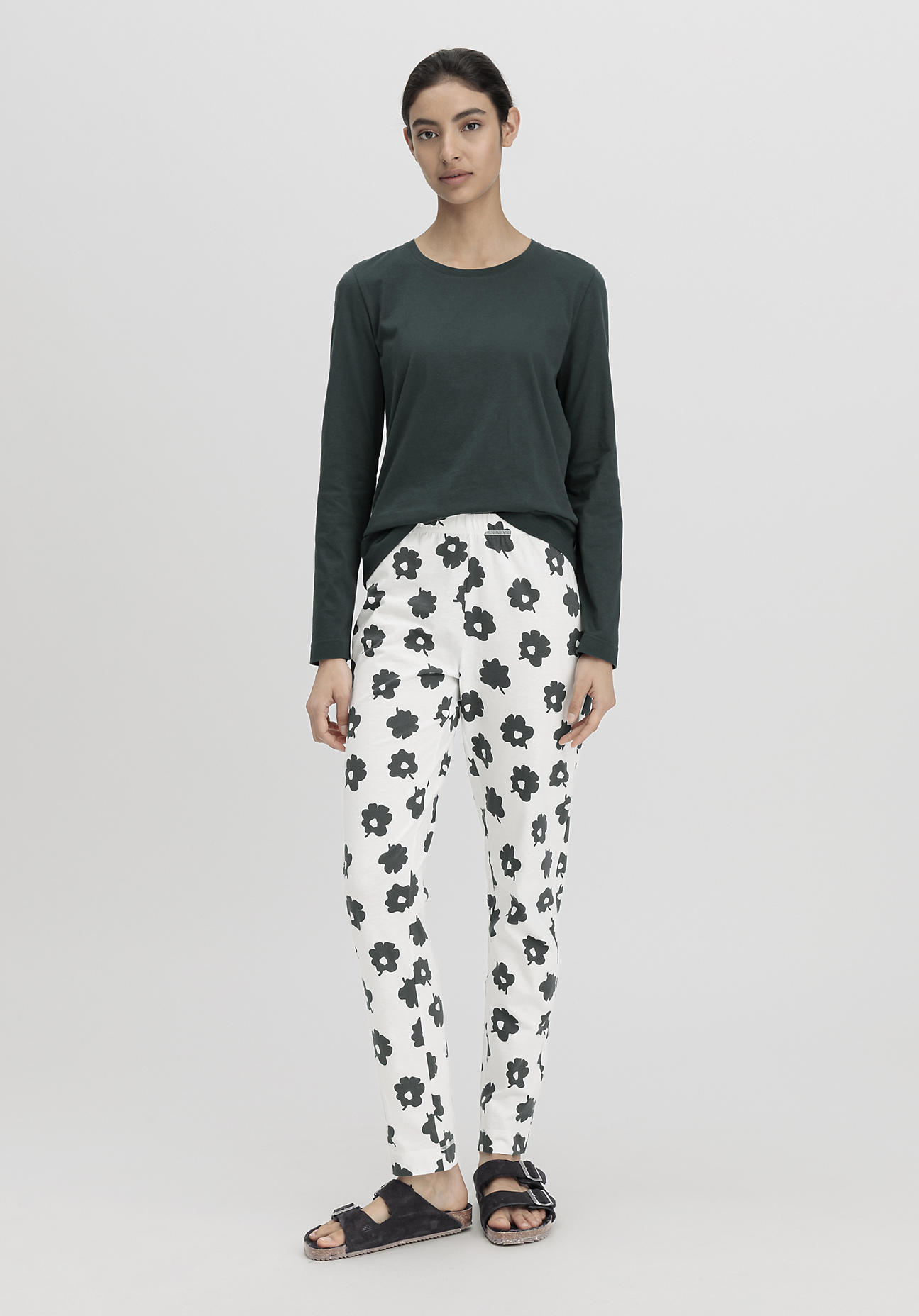 hessnatur Damen Schlafhose Regular PURE COTTON aus Bio-Baumwolle - weiß Größe 40