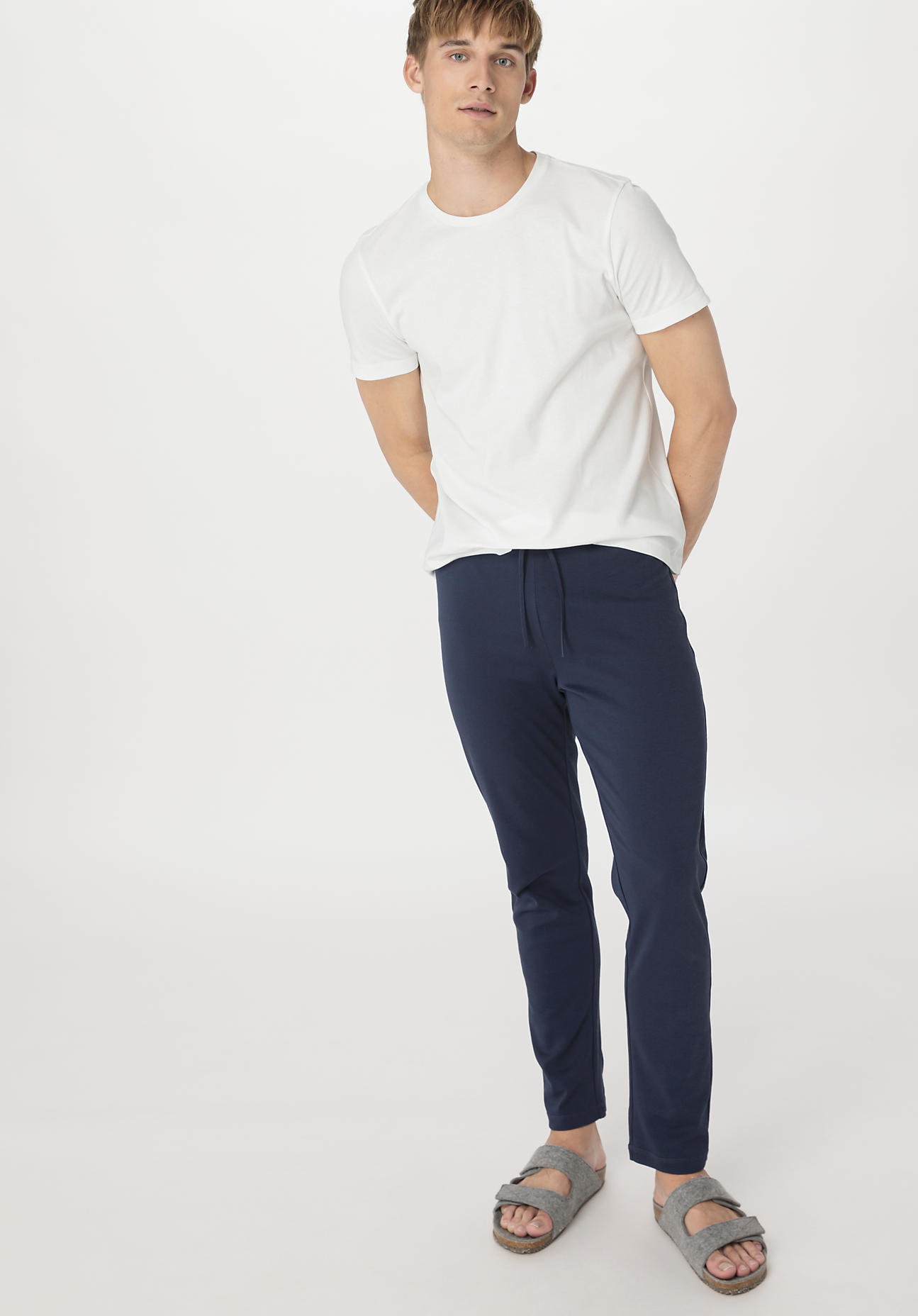 hessnatur Herren Schlafhose Relaxed PURE NATURE aus Bio-Baumwolle - blau Größe 56