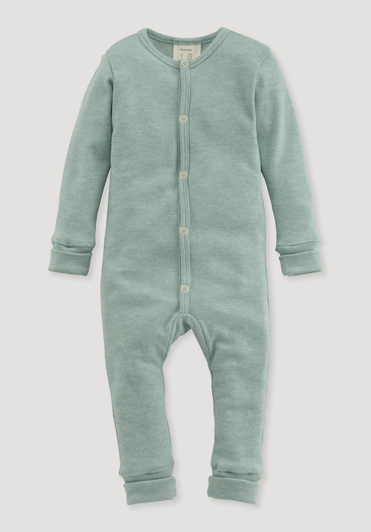 hessnatur Baby Schlafoverall Regular aus Bio-Baumwolle mit Merinowolle und Seide - grün Größe 74/80