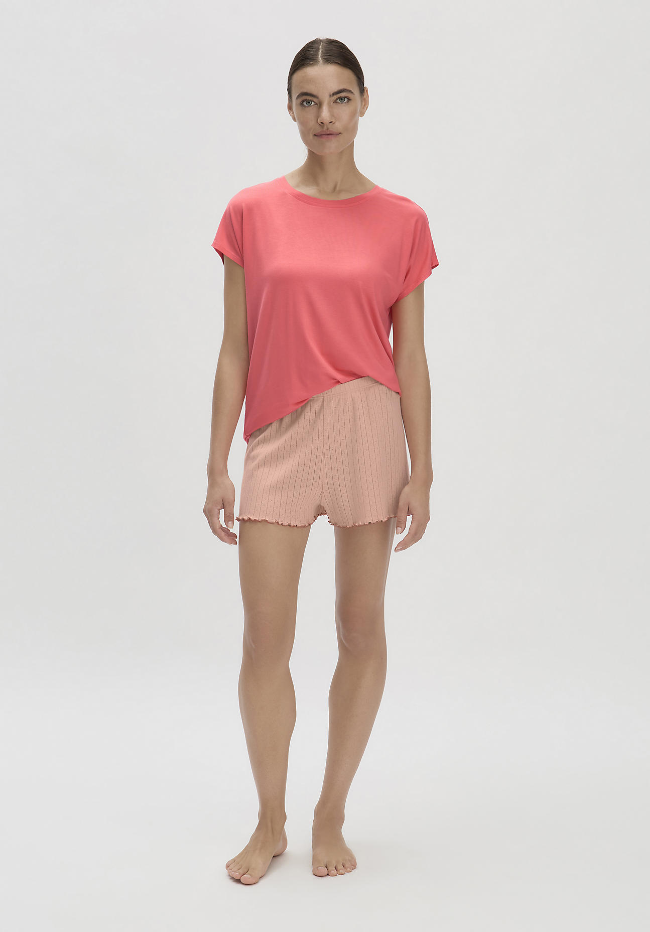 hessnatur Damen Schlafshorts Regular PURE POINTELLE aus Bio-Baumwolle - rosa Größe 48