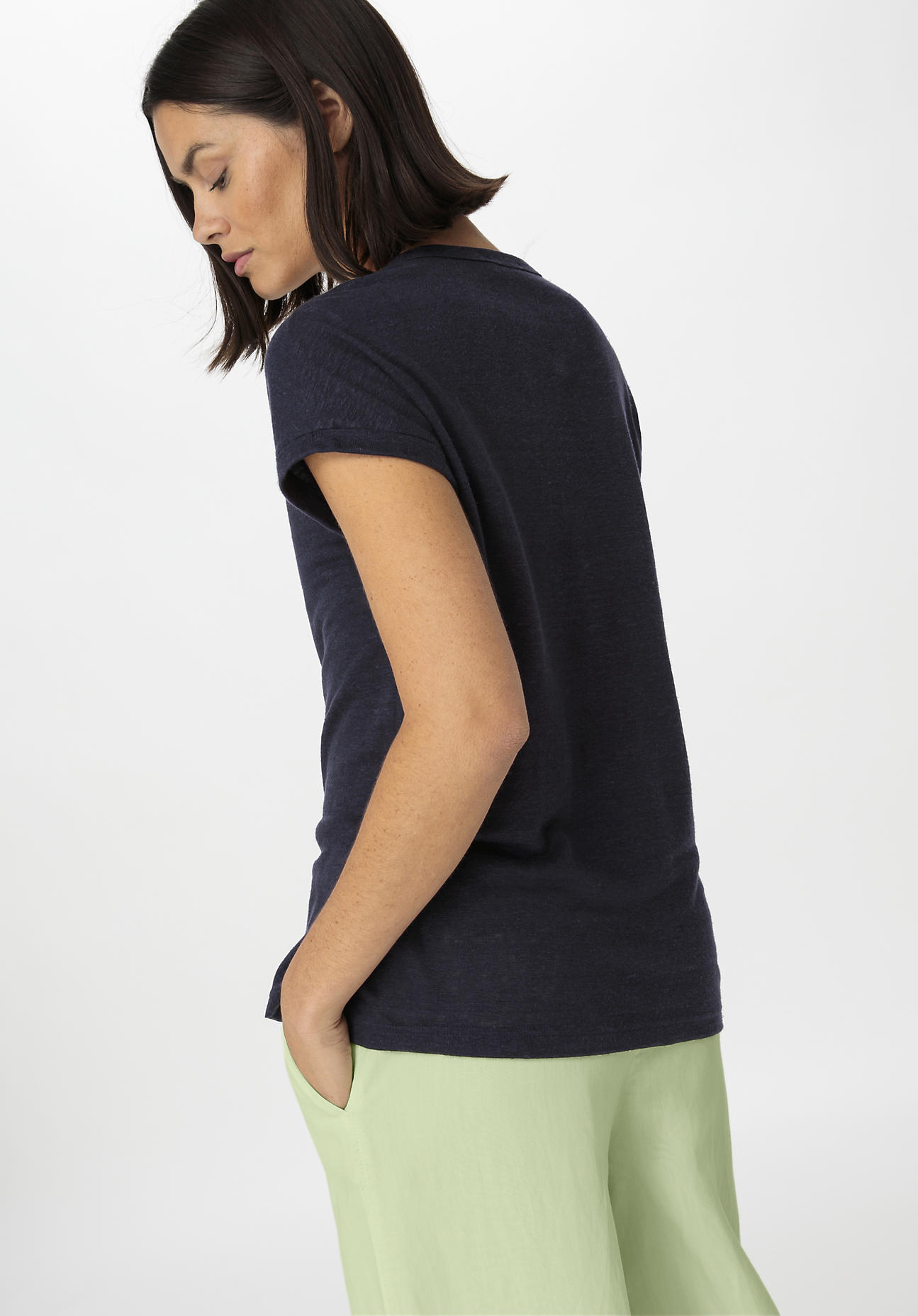 hessnatur Damen Shirt Kurzarm Regular aus Leinen - blau - Größe 36