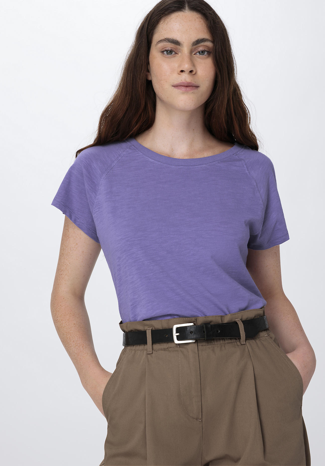 hessnatur Damen Slub Shirt Regular aus Bio-Baumwolle - lila - Größe 42
