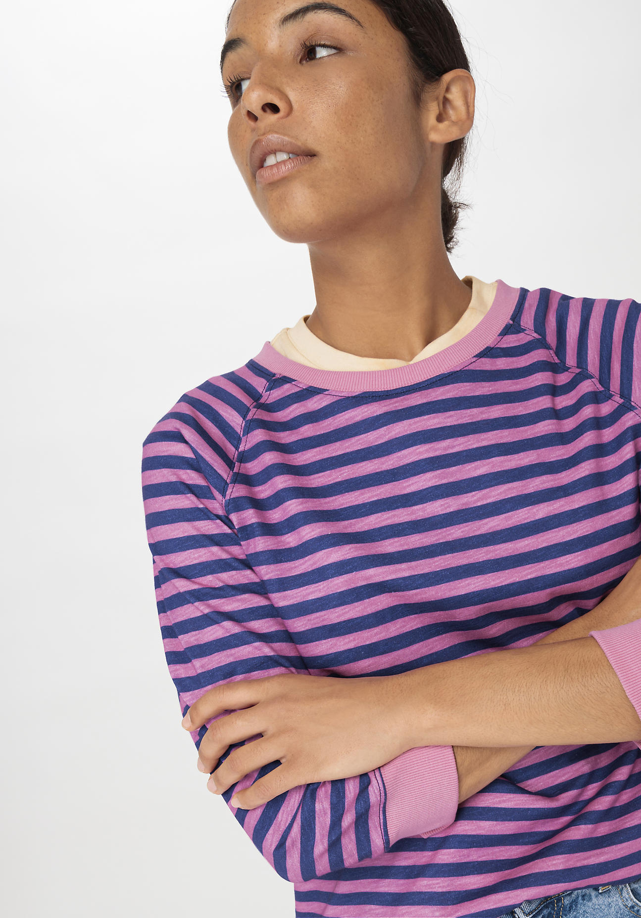 hessnatur Damen Slub Shirt Streifen Regular aus Bio-Baumwolle - rosa - Größe 36