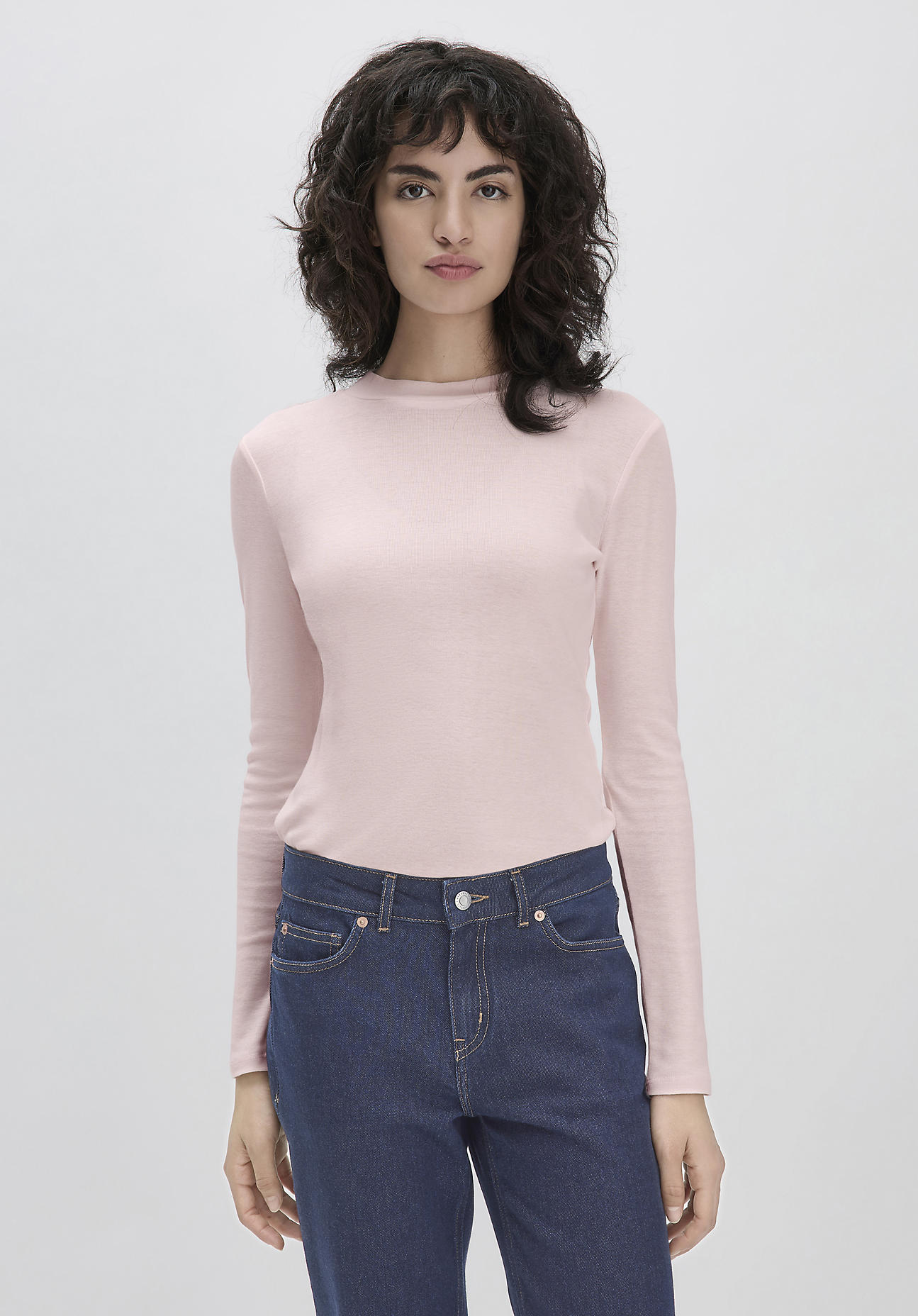 hessnatur Damen Softrib Langarmshirt Slim aus Bio-Baumwolle und TENCEL™ Modal - perlrosa Größe 34