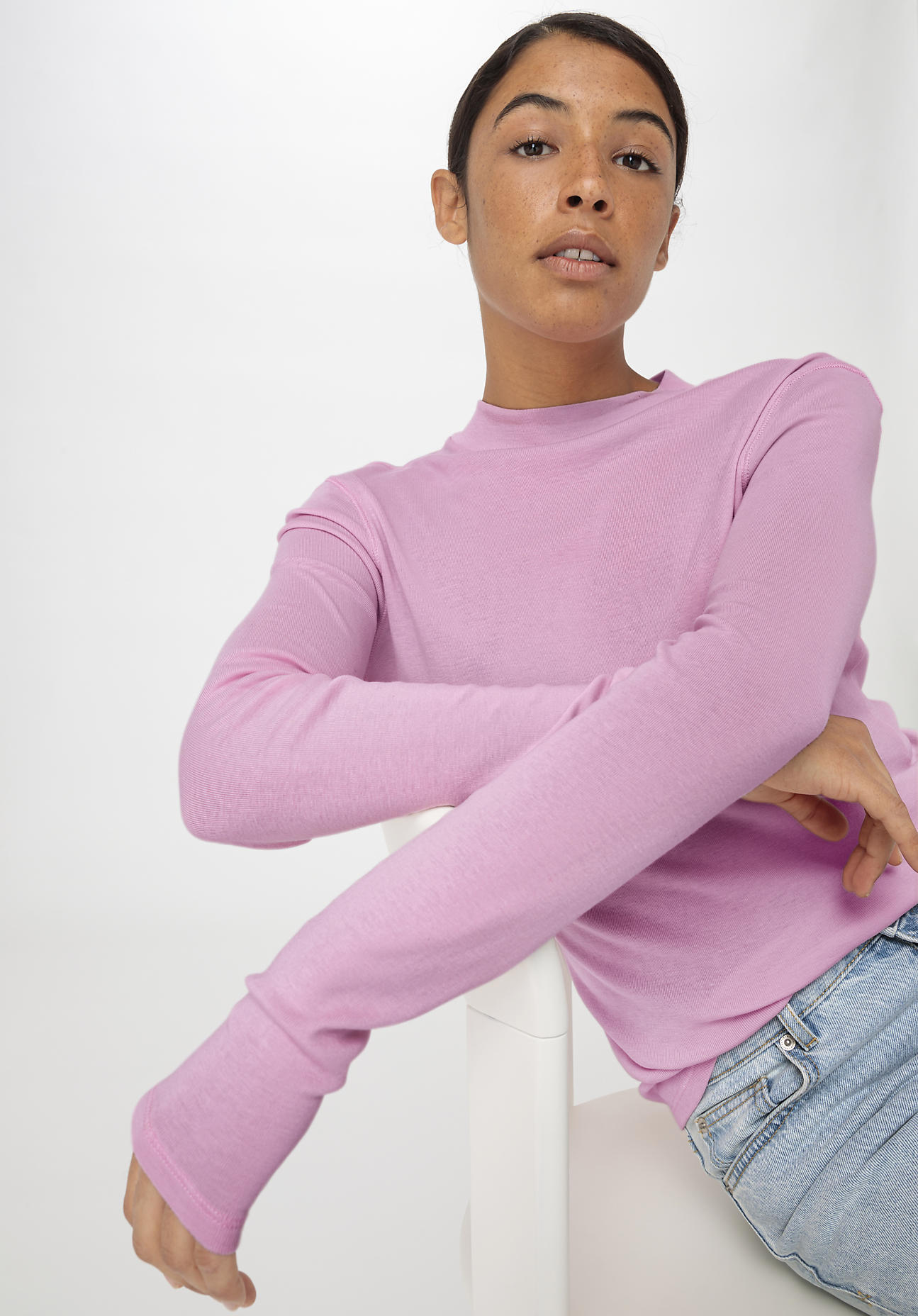 hessnatur Damen Softrib Langarmshirt Slim aus Bio-Baumwolle und TENCEL™ Modal - rosa - Größe 44