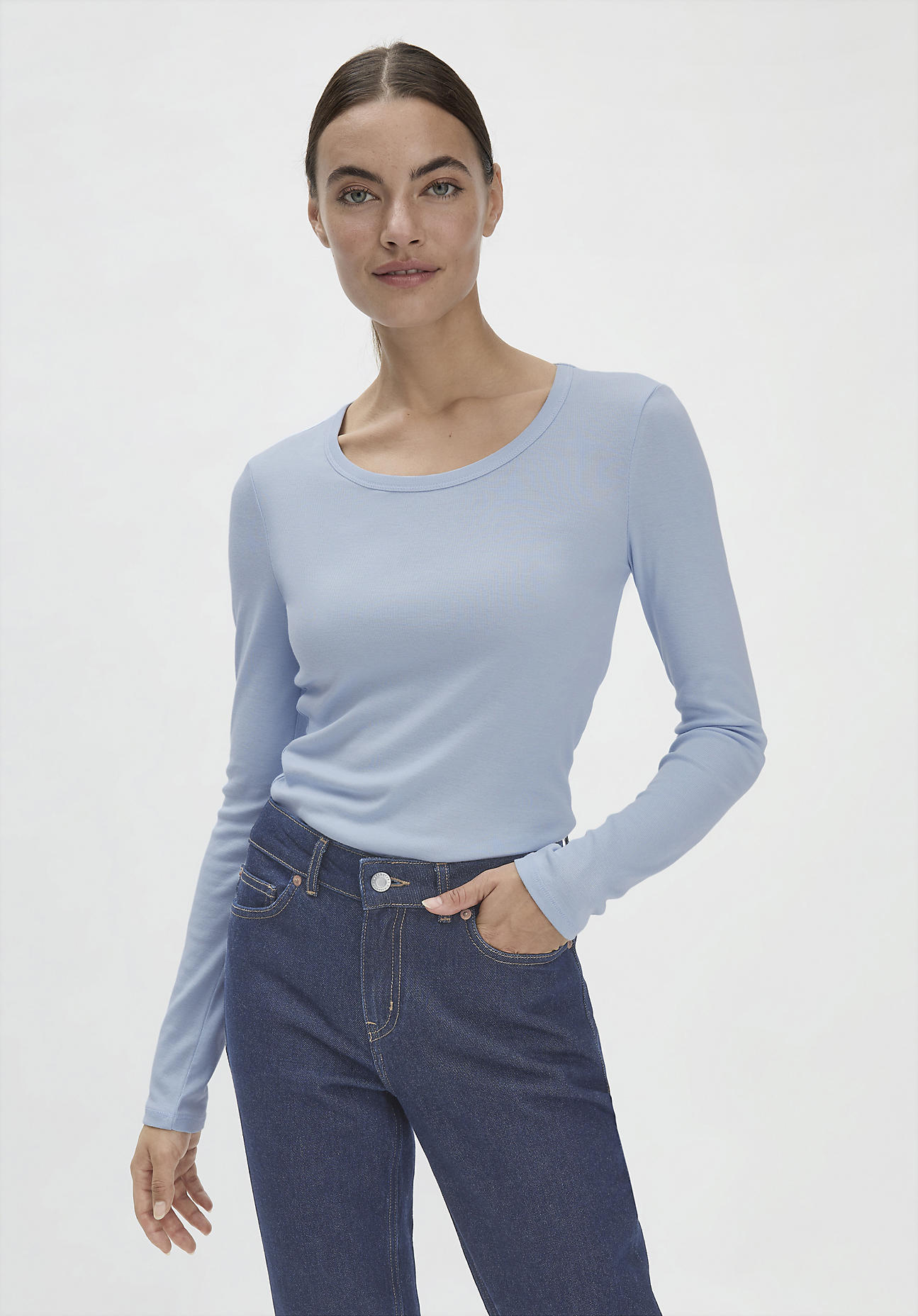 hessnatur Damen Softrib Shirt Fitted aus Bio-Baumwolle mit TENCEL™ Modal - blau Größe 44