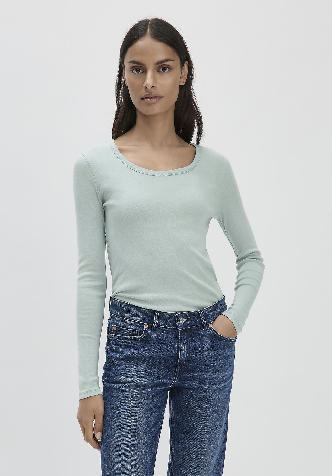 hessnatur Damen Softrib Shirt Fitted aus Bio-Baumwolle mit TENCEL™ Modal - grün Größe 46