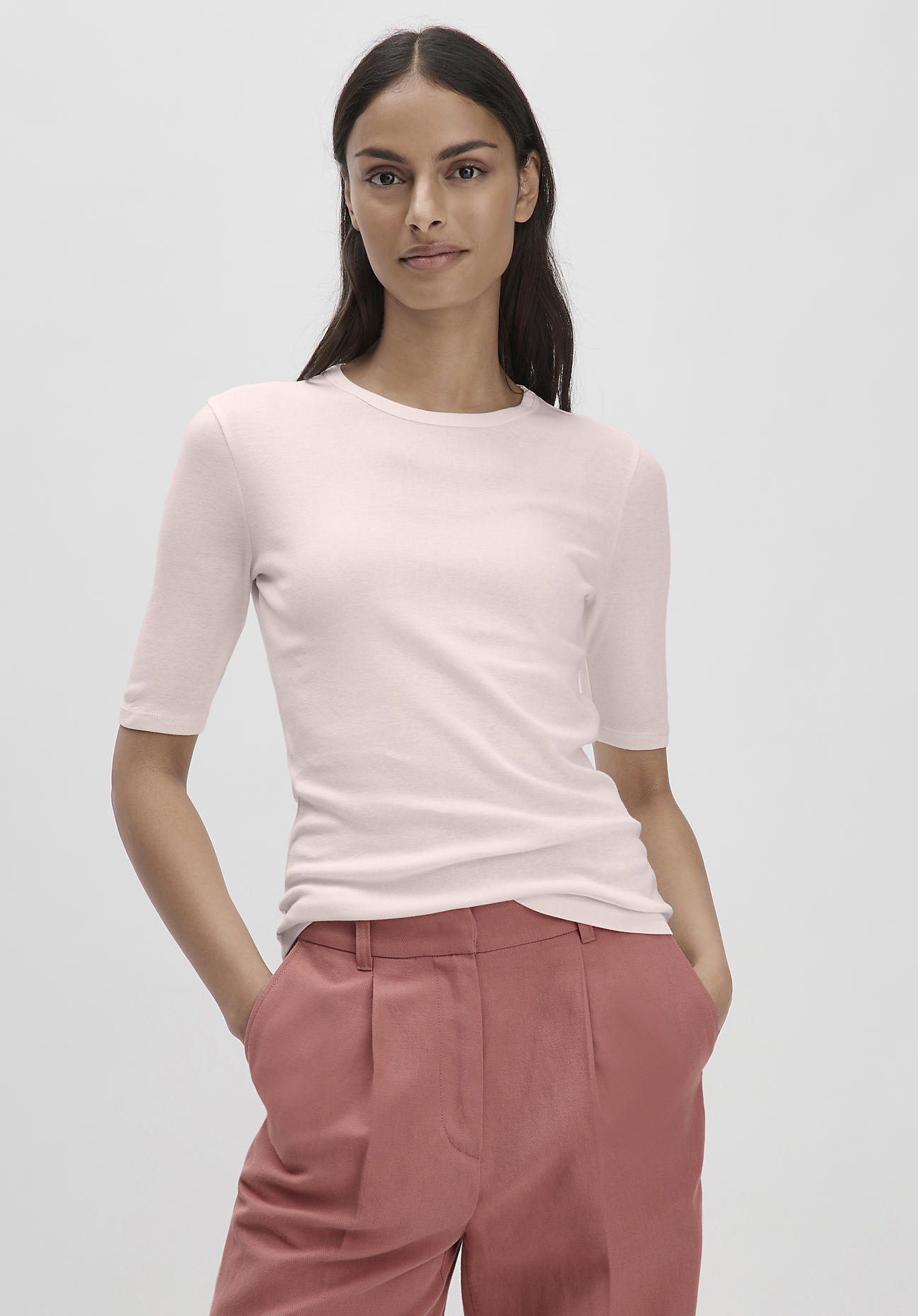 hessnatur Damen Softrib Shirt Fitted aus Bio-Baumwolle und TENCEL™ Modal - rosa Größe 46