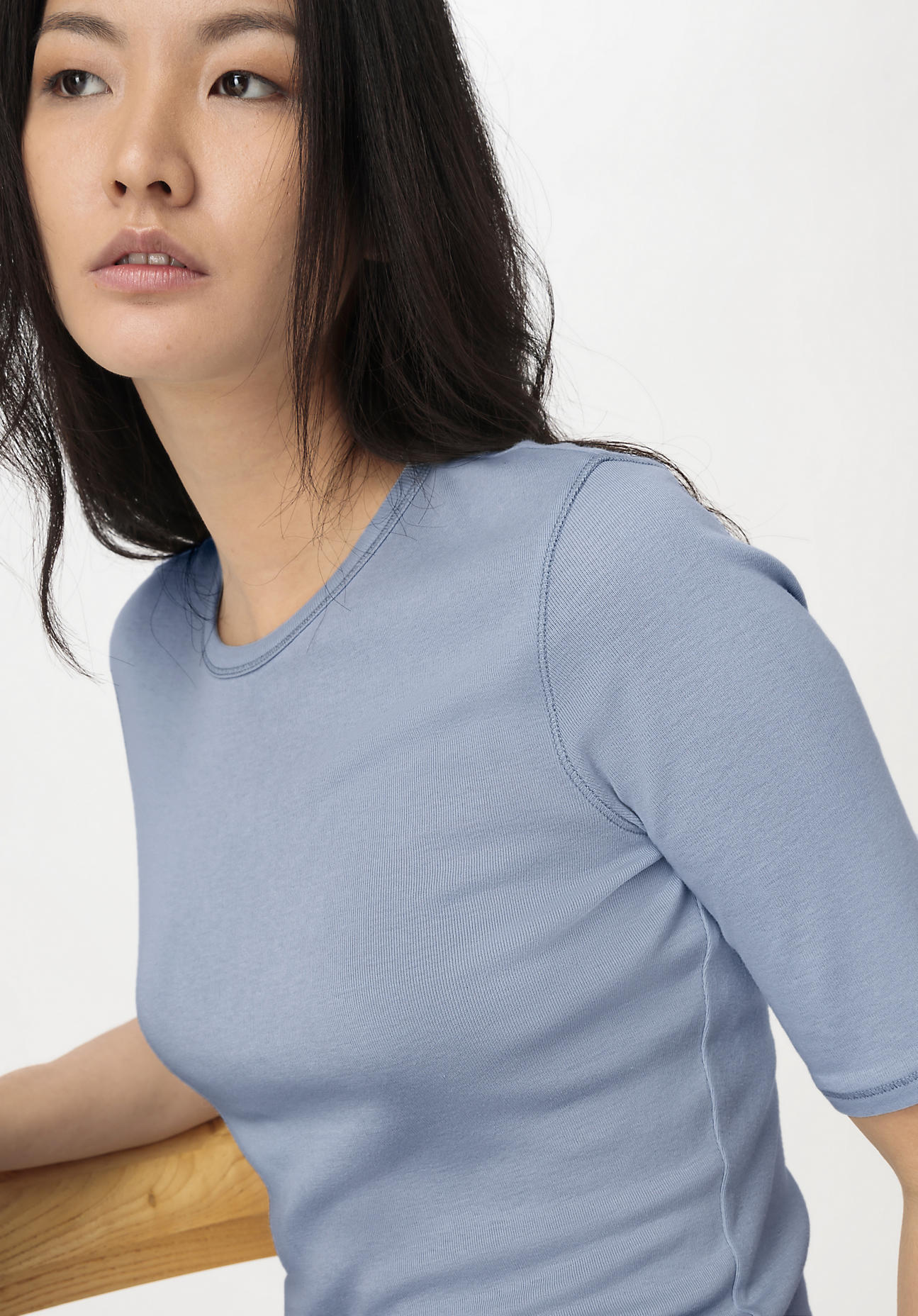 hessnatur Damen Softrib Shirt Slim aus Bio-Baumwolle und TENCEL™ Modal - blau - Größe 40