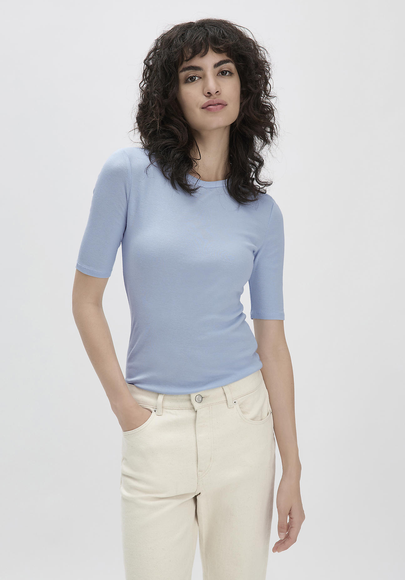 hessnatur Damen Softrib Shirt Slim aus Bio-Baumwolle und TENCEL™ Modal - blau - Größe 40