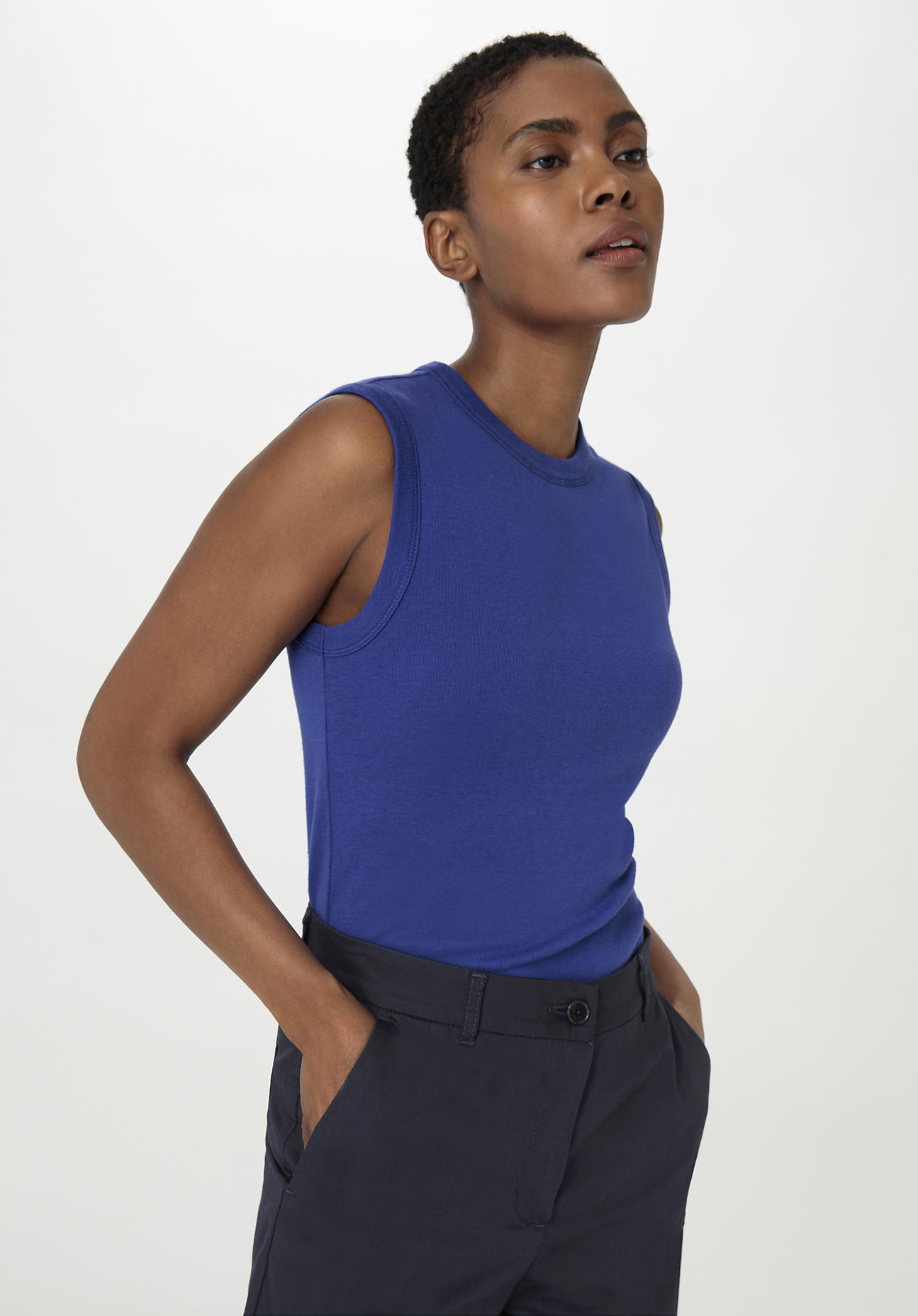 hessnatur Damen Softrib Top Slim aus Bio-Baumwolle und TENCEL™ Modal - blau - Größe 34