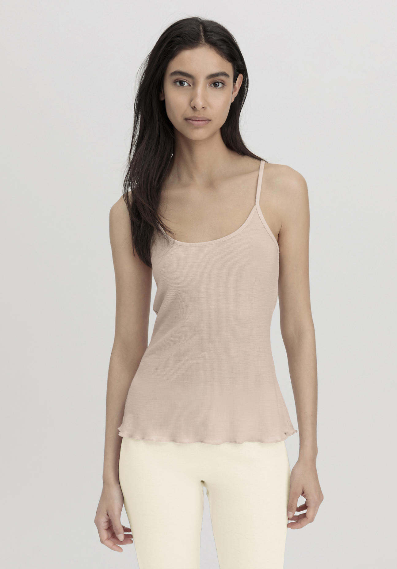 hessnatur Damen Spaghetti Top Fitted aus Bio-Merinowolle und TENCEL™ Lyocell - beige Größe 48