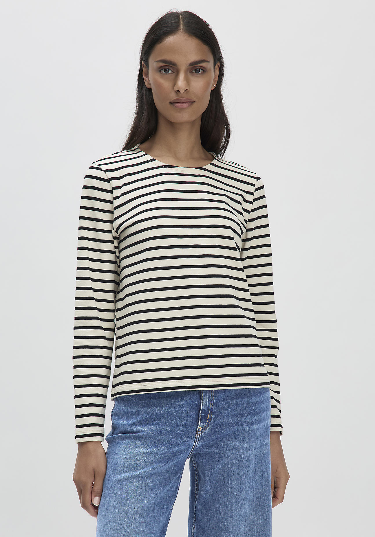 hessnatur Damen Streifen Heavy Jersey Slub Longsleeve Relaxed aus Bio-Baumwolle - natur Größe 40