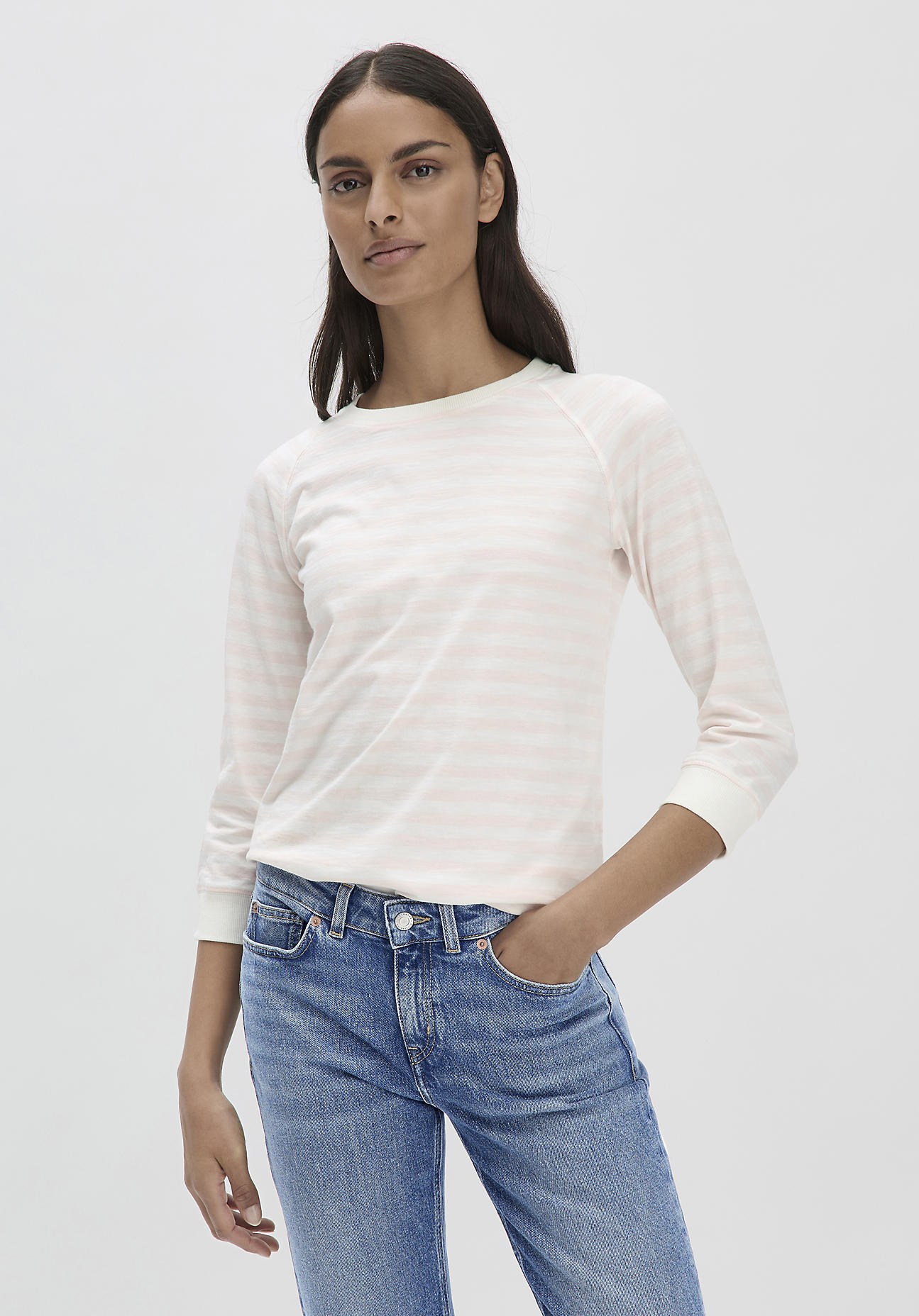 hessnatur Damen Streifen Jersey Slub Longsleeve Relaxed aus Bio-Baumwolle - rosa Größe 42
