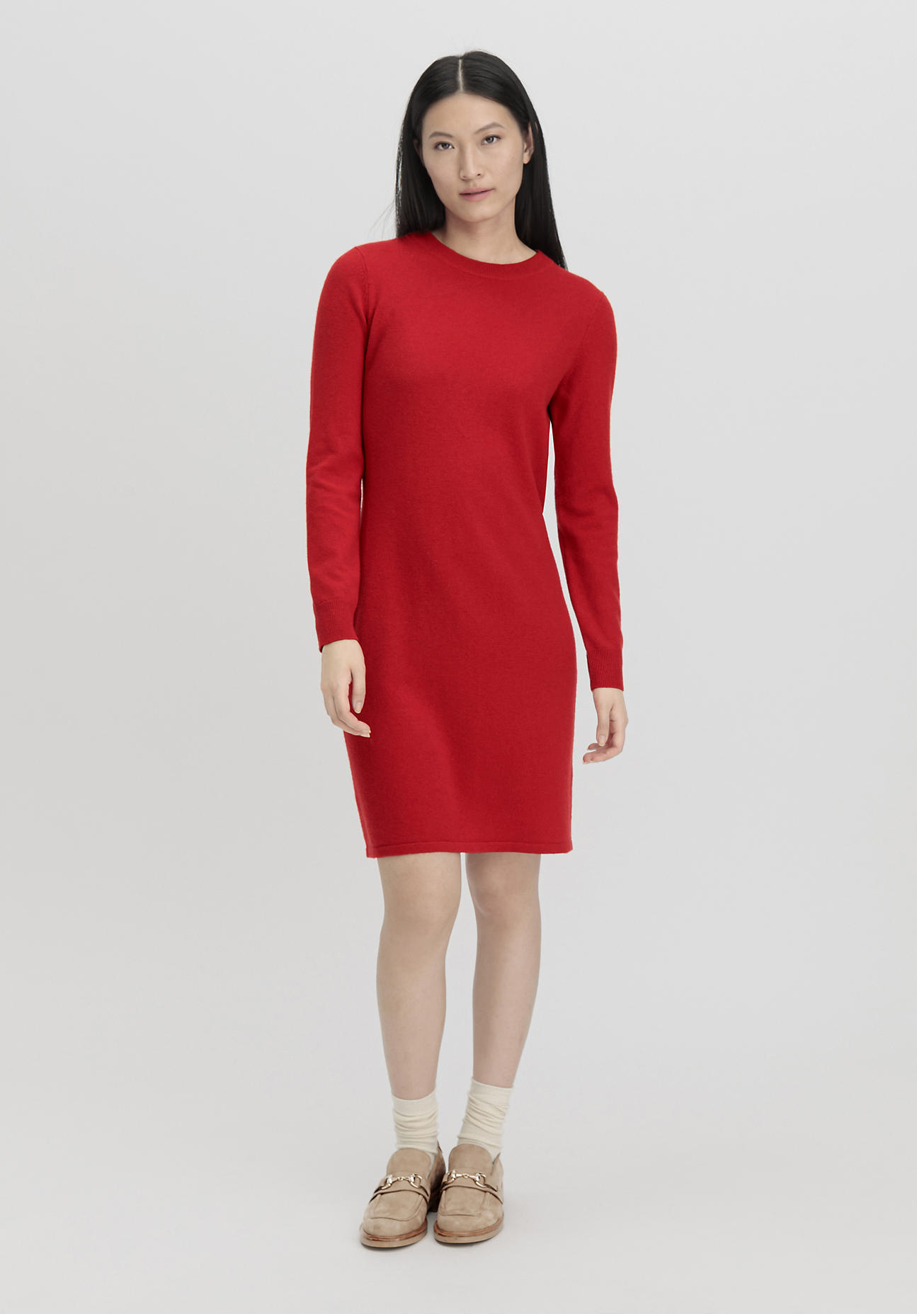 hessnatur Damen Strickkleid Mini Regular aus weicher Schurwolle mit Kaschmir - rot Größe 42