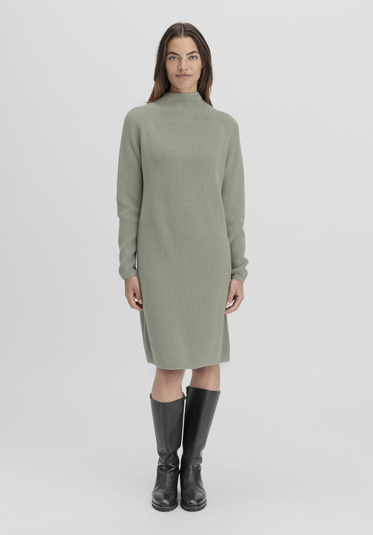 hessnatur Damen Strickkleid Regular aus Bio-Baumwolle - grün Größe L