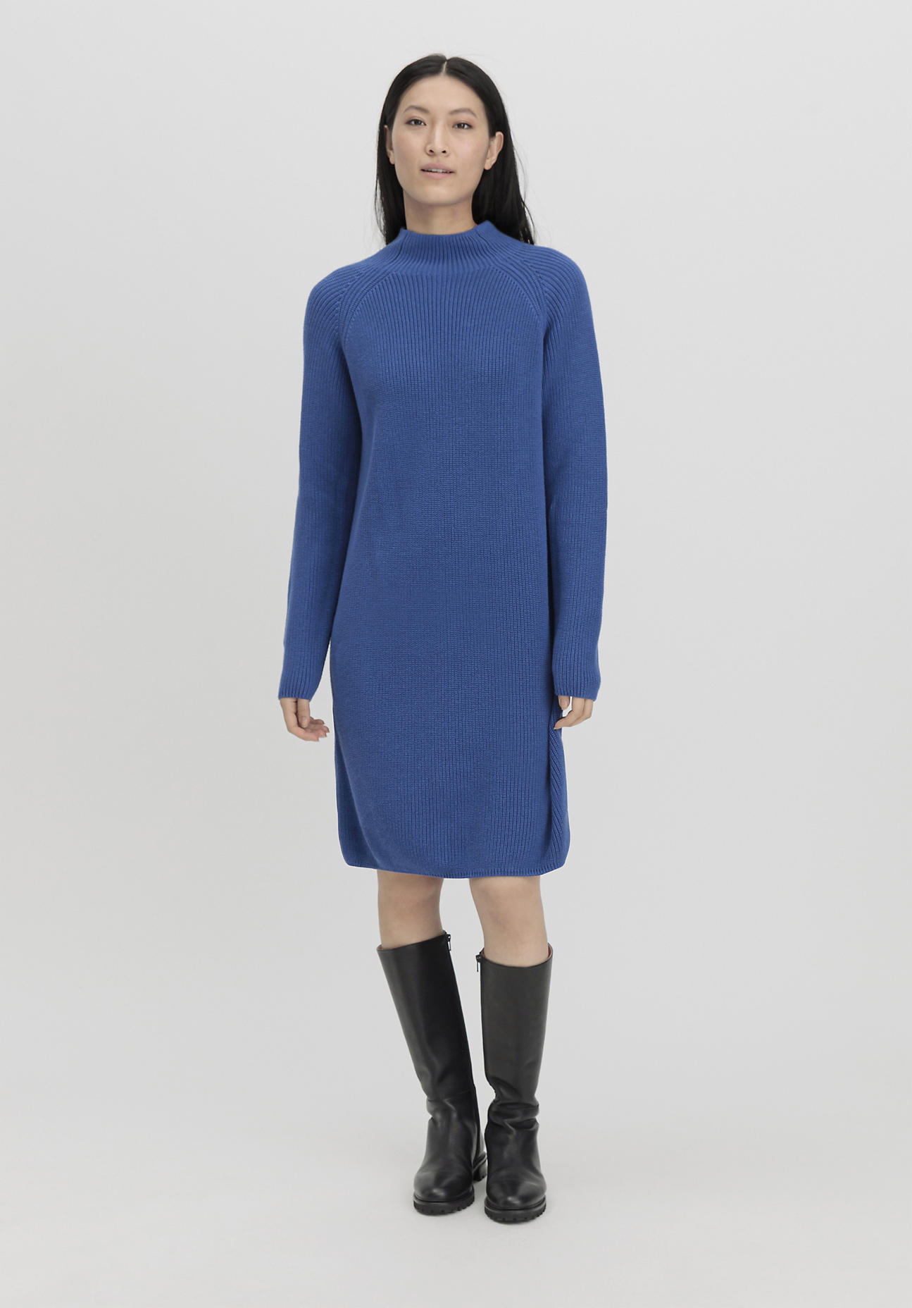 hessnatur Damen Strickkleid Regular aus Bio-Baumwolle - blau Größe L