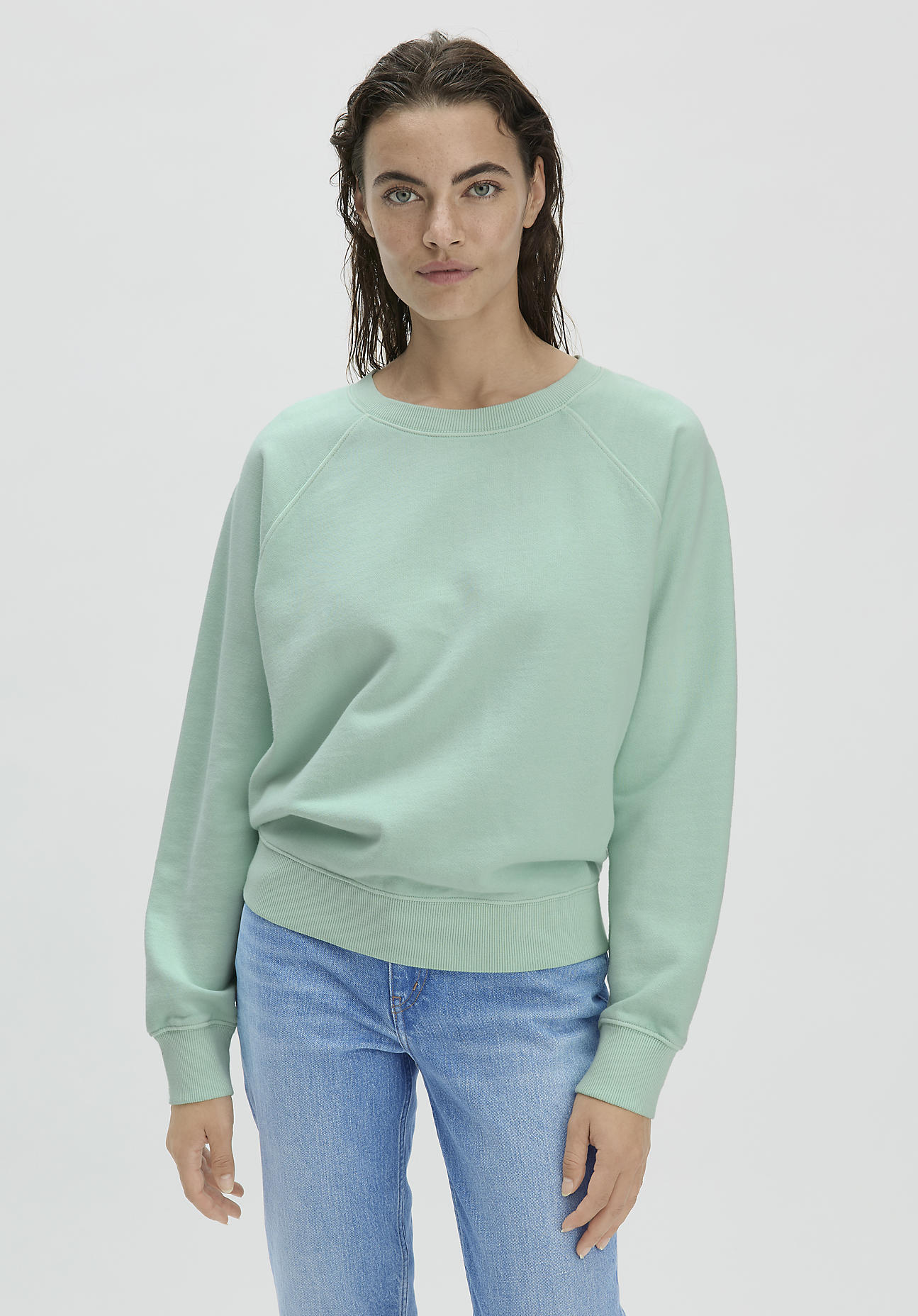 hessnatur Damen Sweatshirt Oversize aus Bio-Baumwolle - grün Größe XS