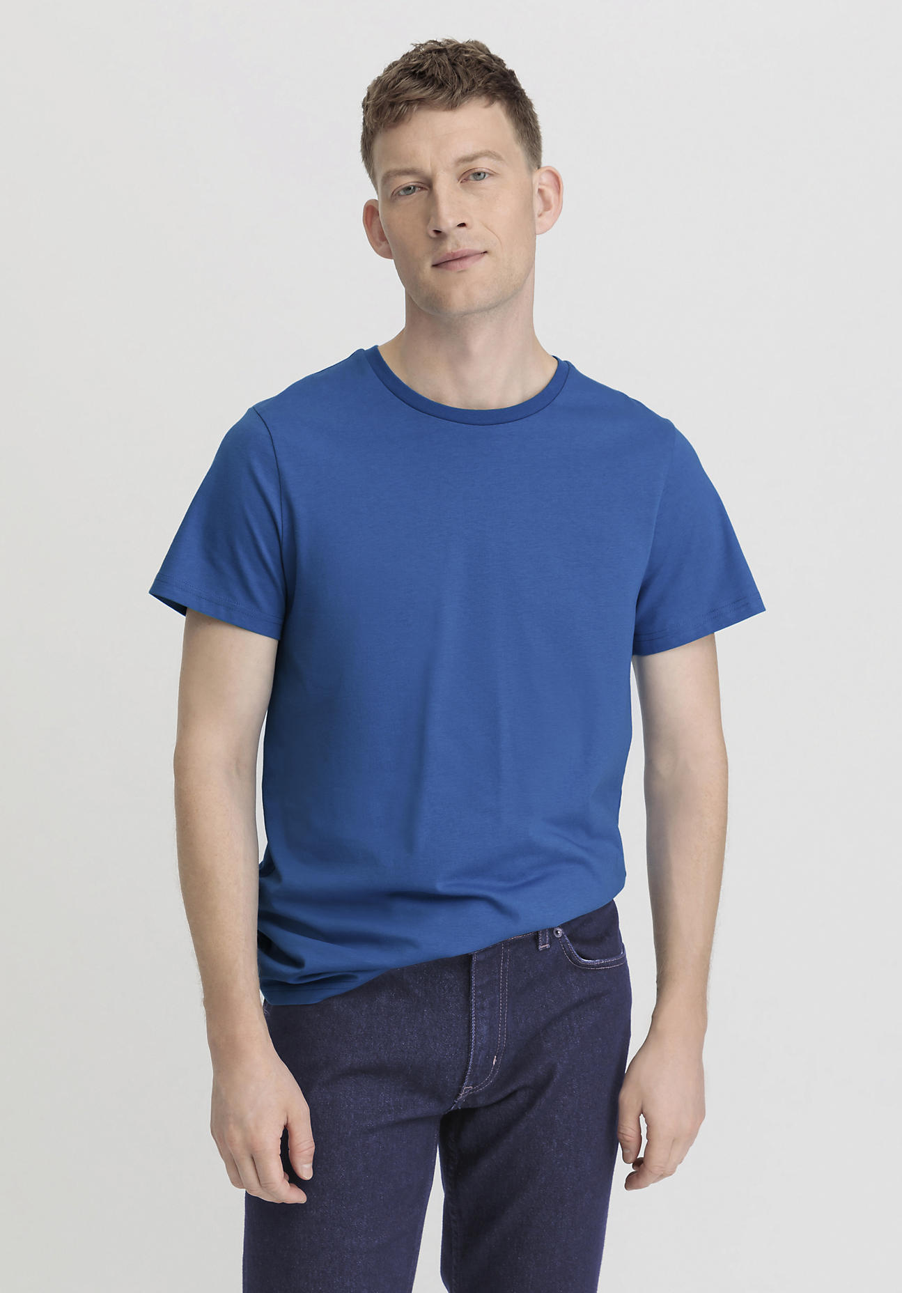 hessnatur Herren T-Shirt Regular aus Bio-Baumwolle - blau - Größe 48