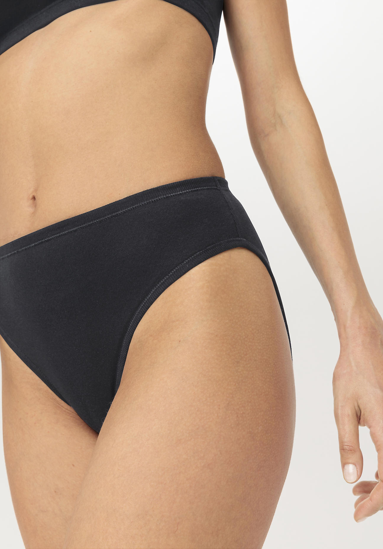 hessnatur Damen Taillenslip High Waist 2er-Set PURE NATURE aus Bio-Baumwolle - schwarz Größe 38