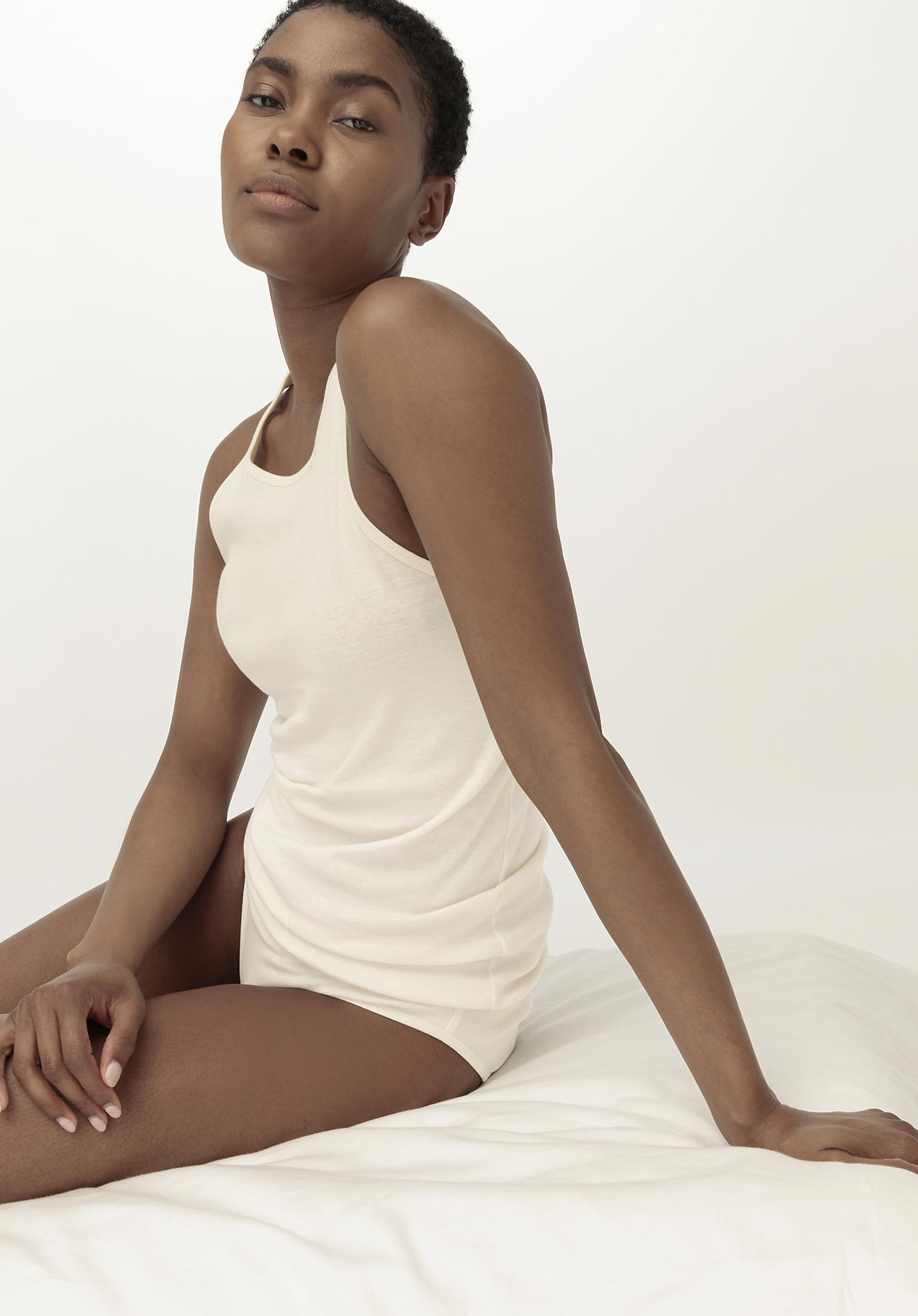 hessnatur Damen Tanktop High-Neck 2er-Set PURE NATURE aus Bio-Baumwolle - natur Größe 34