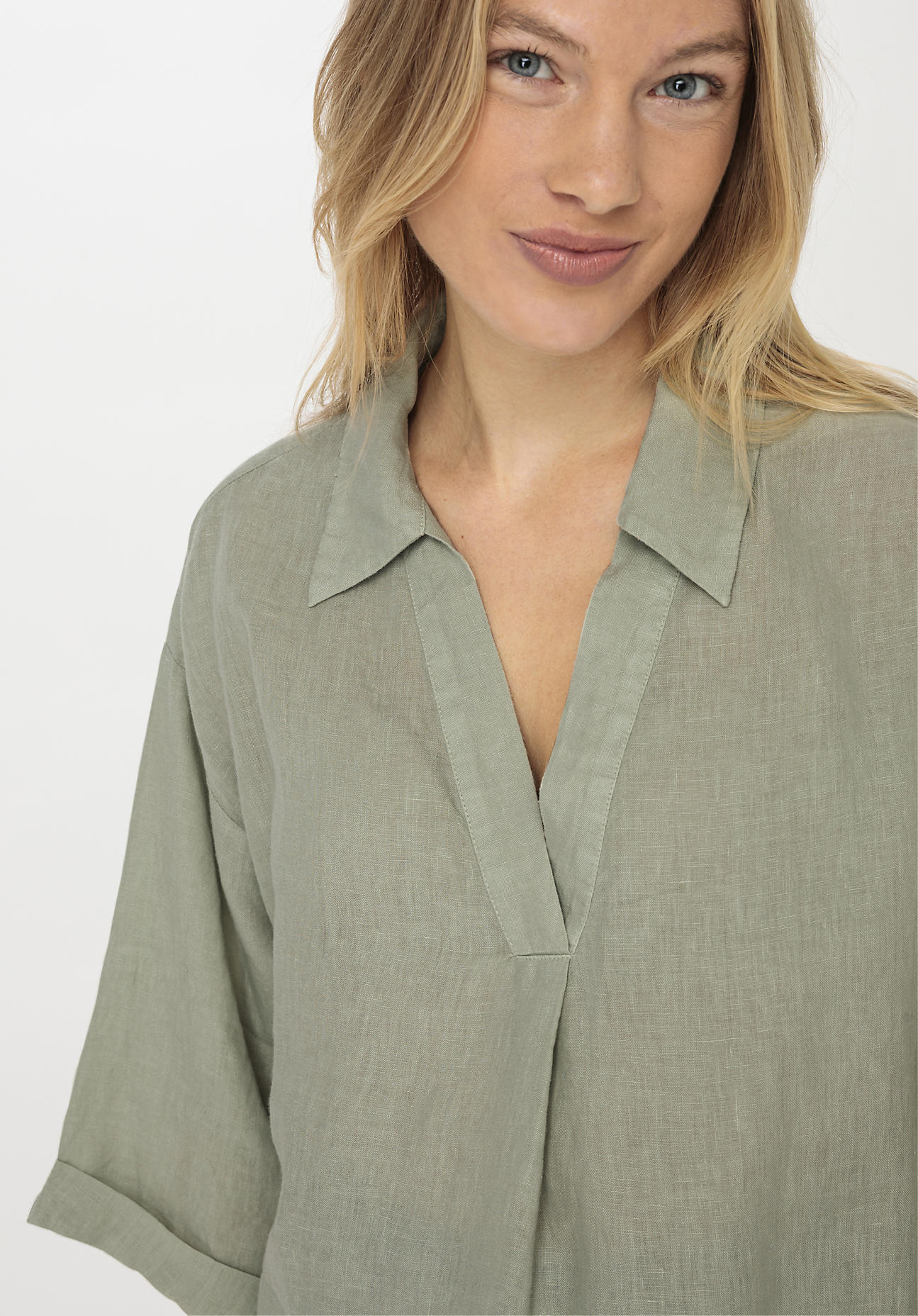 hessnatur Damen Tunika Bluse Oversize aus Leinen - grün - Größe XS