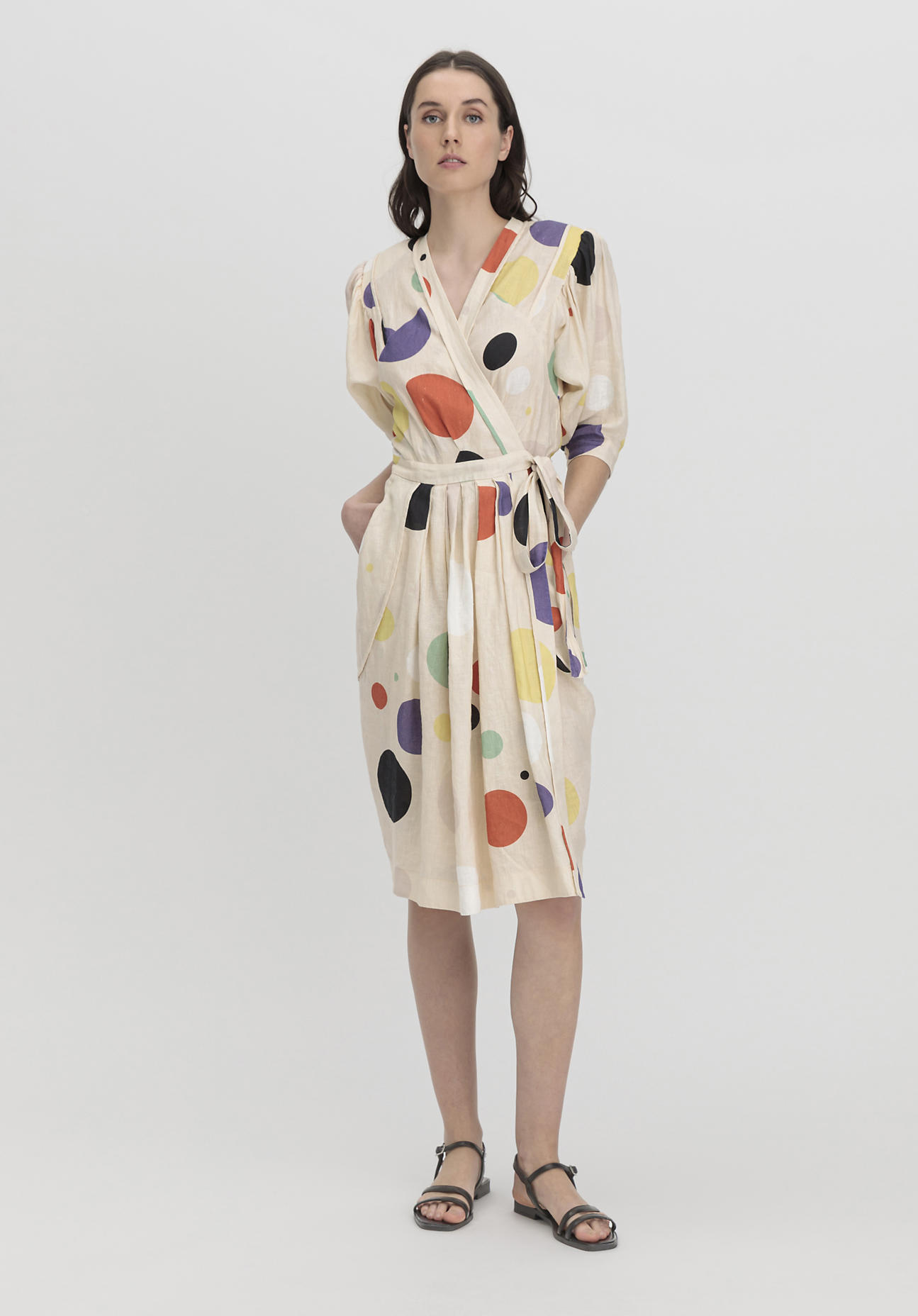 hessnatur Damen WUNDERKIND X HESSNATUR Wrap Kleid Midi aus Leinen - rosa Größe 40