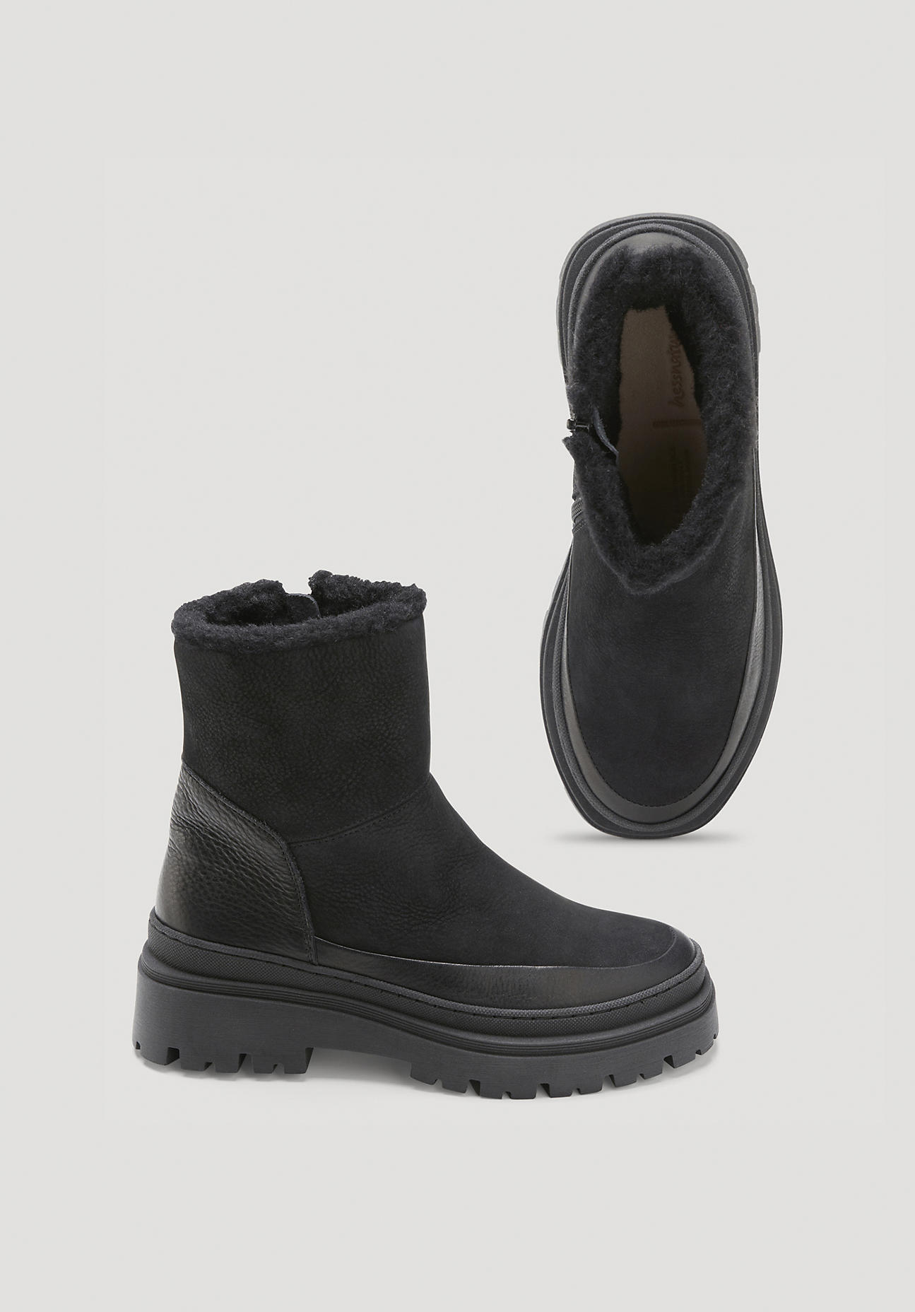 hessnatur Damen Warm gefütterte Stiefelette aus chromfrei gegerbtem Nubuk- Leder - schwarz Größe 38