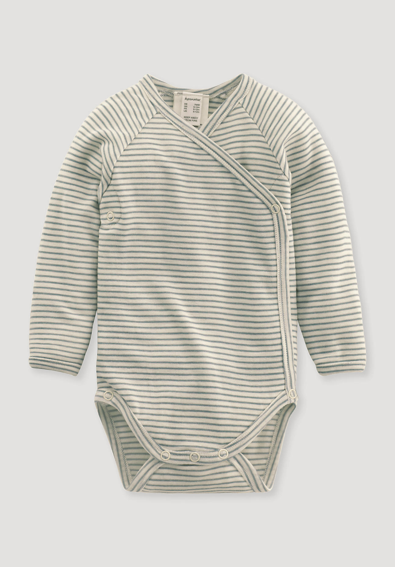 hessnatur Baby Wickel-Body Langarm Slim aus Bio-Merinowolle mit Seide - grün Größe 62/68