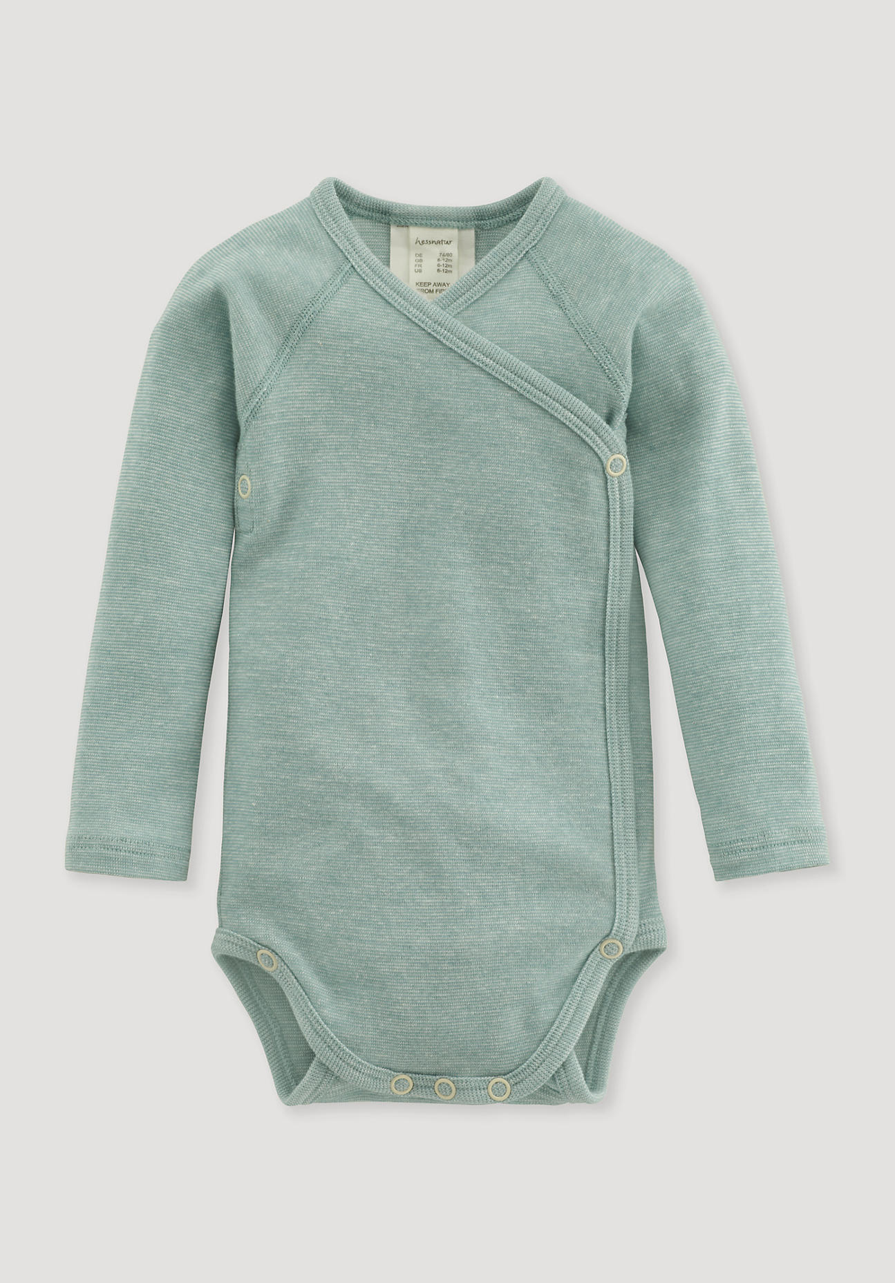 hessnatur Baby Wickelbody Slim aus Bio-Baumwolle mit Merinowolle und Seide - mint meliert Größe 86/92