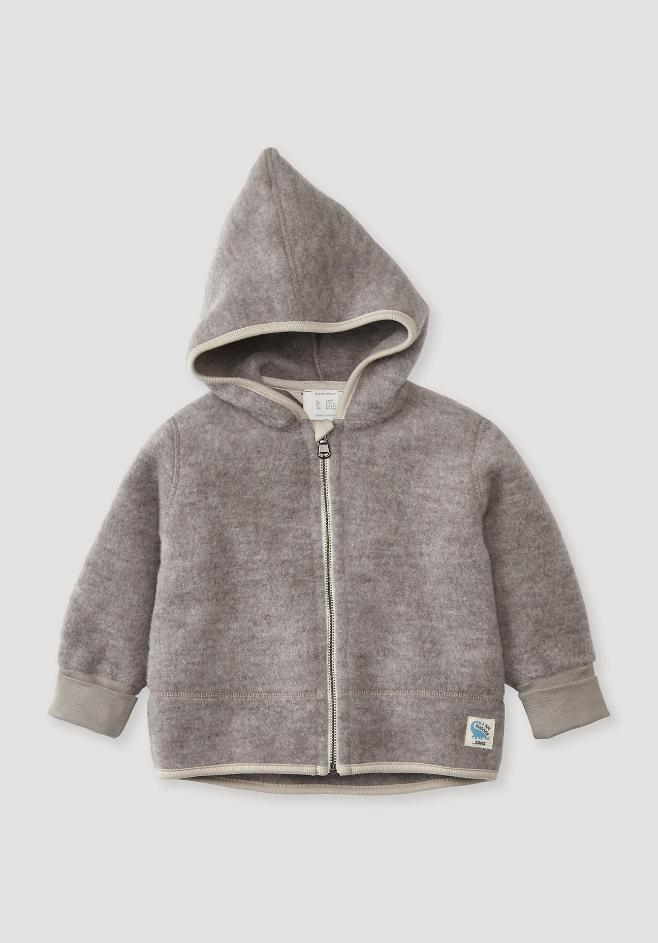 hessnatur Baby Wollfleece Jacke ungefüttert aus Merinowolle - grau Größe 98/104